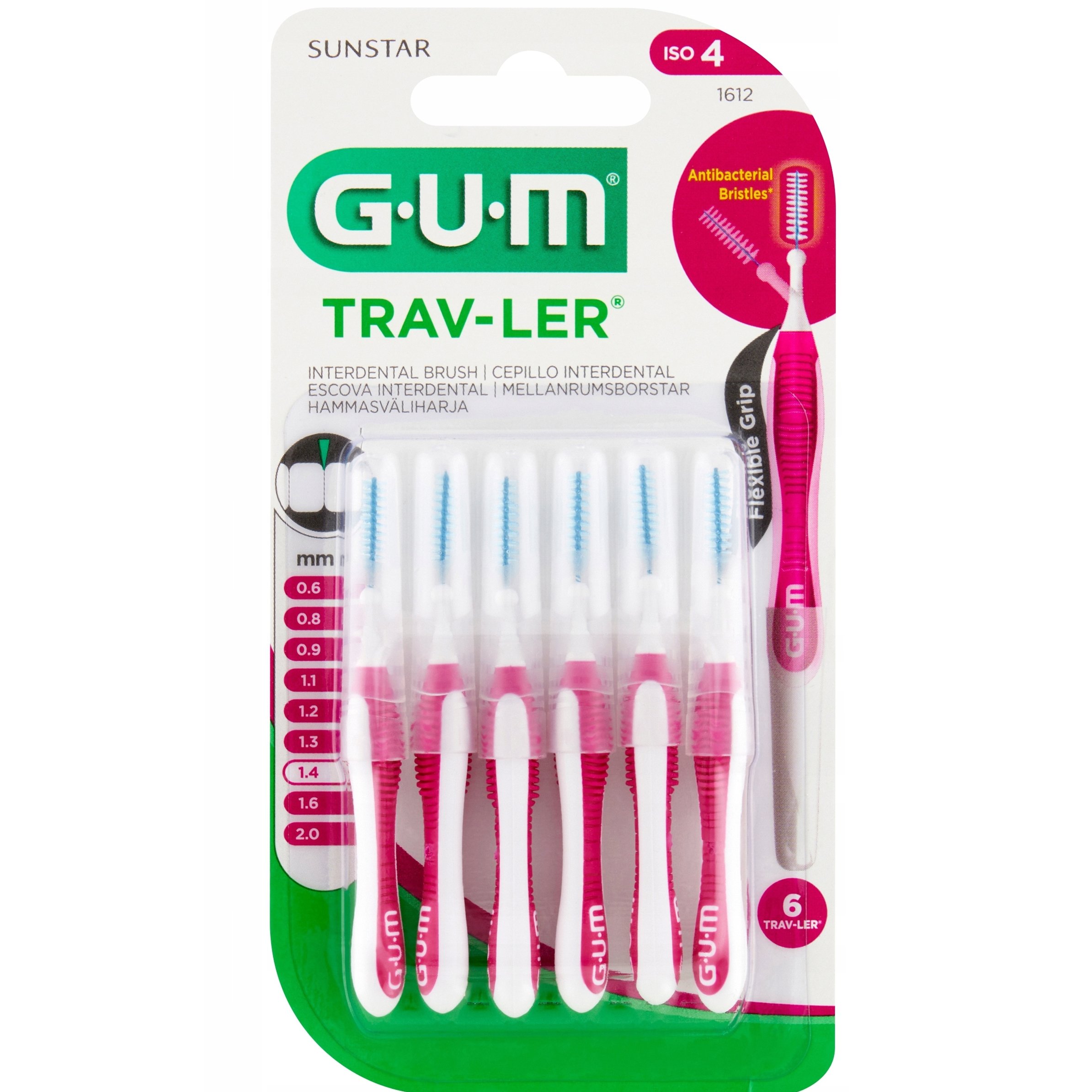 Gum Trav-Ler Interdental Brush Μεσοδόντια Βουρτσάκια για Εύκολο & Καθημερινό Καθαρισμό Ανάμεσα στα Δόντια 6 Τεμάχια - 1.4mm - ISO 4