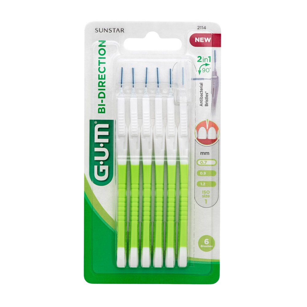 Gum Bi-Direction Cylindrical Micro 0,7mm Βουρτσάκι Αμφίδρομης Κατεύθυνσης Μεσοδόντιων Διαστημάτων 2114 Πράσινο 6 Τεμάχια