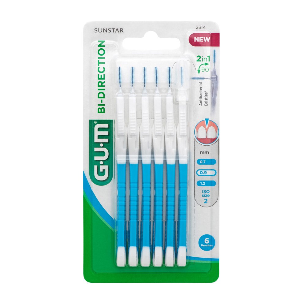 Gum Bi-Direction Cylindrical Micro 0,9mm Βουρτσάκι Αμφίδρομης Κατεύθυνσης Μεσοδόντιων Διαστημάτων 2314 Μπλε 6 Τεμάχια