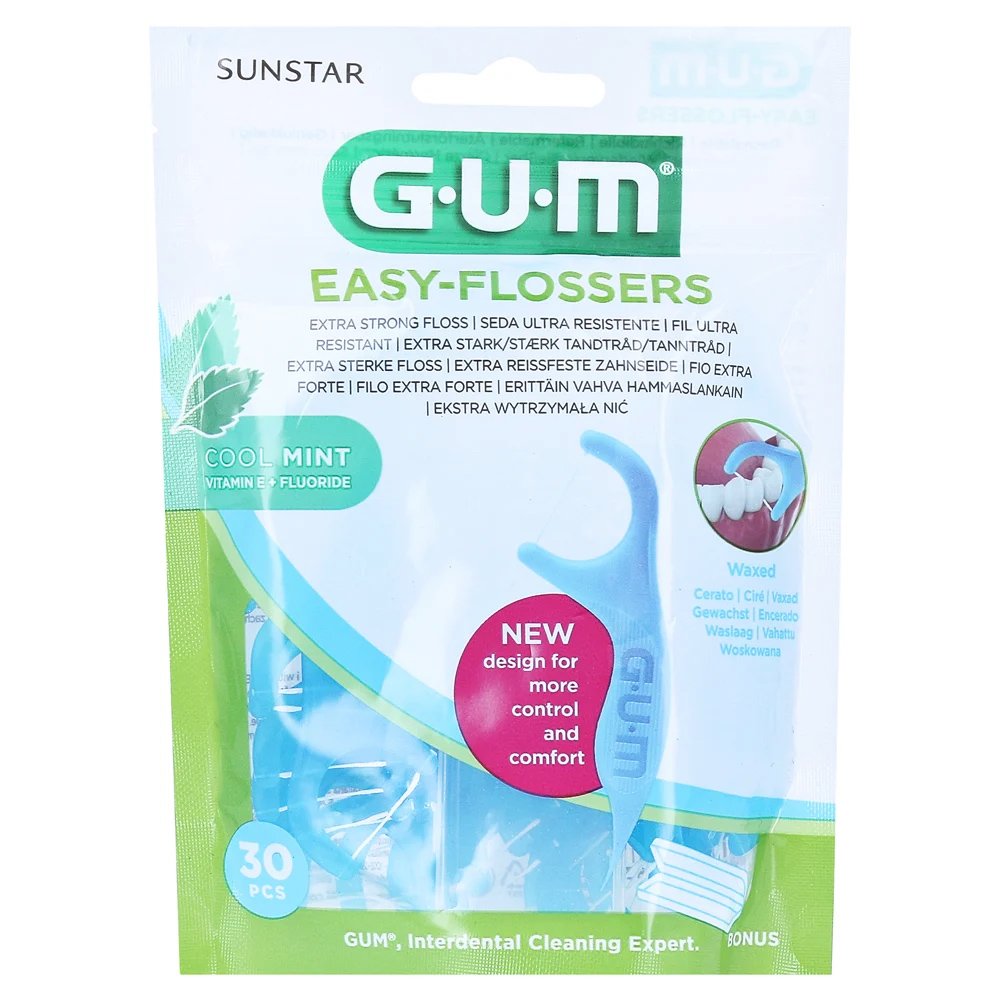 Gum Easy Flossers + Fluoride & Vitamin E Κερωμένο Οδοντικό Νήμα με Γεύση Δροσερής Μέντας 30 Τεμάχια (890)