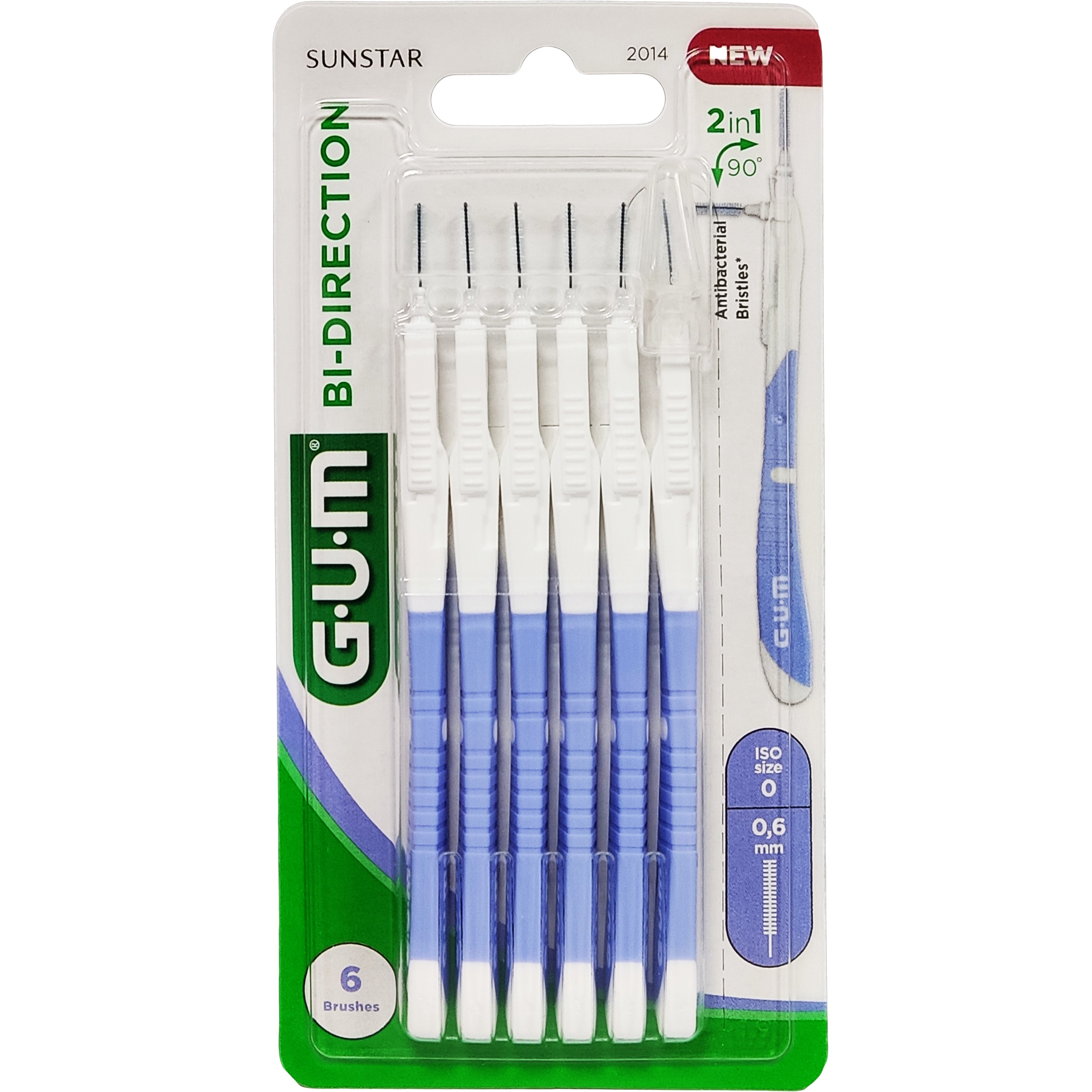 Gum Bi-Direction Cylindrical Micro 0,6mm (2014) Purple Βουρτσάκι Αμφίδρομης Κατεύθυνσης Μεσοδόντιων Διαστημάτων Μωβ 6 Τεμάχια