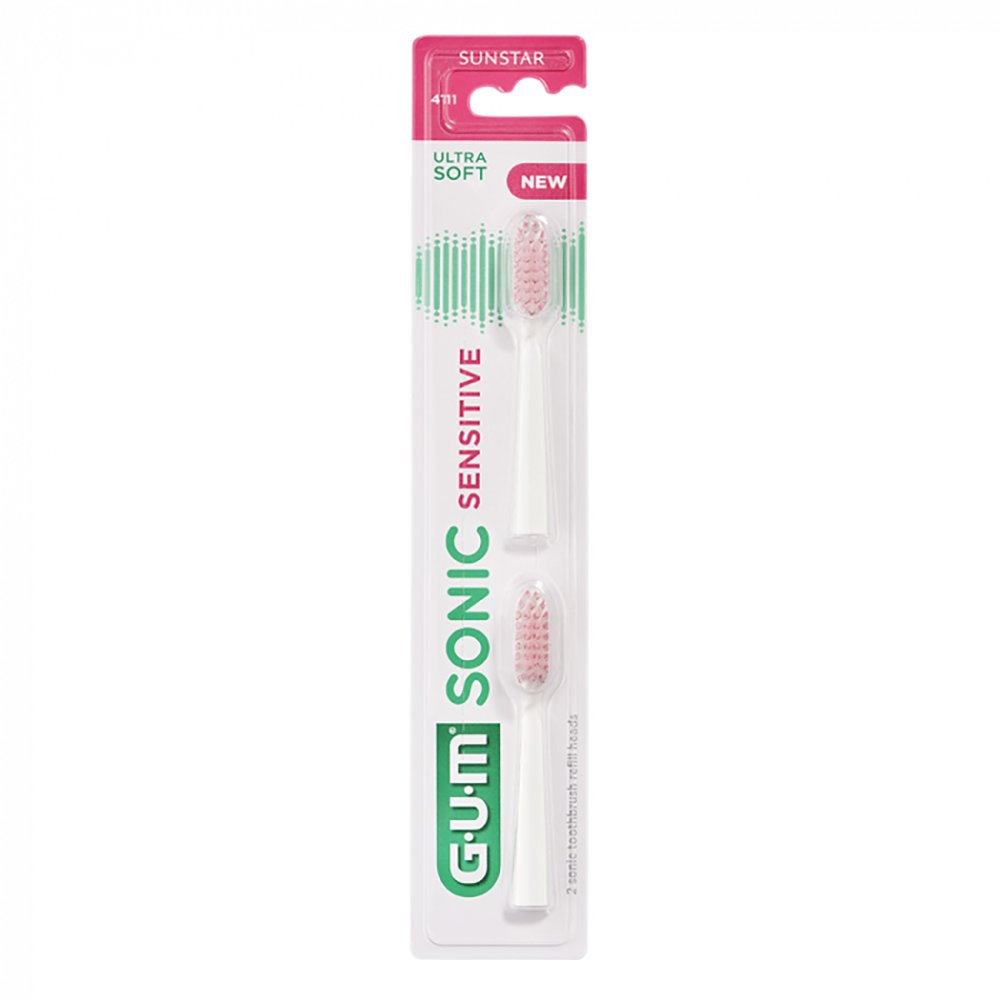 Gum Sonic Sensitive Battery Ultra Soft Toothbrush Brush Heads Ανταλλακτικές Κεφαλές Οδοντόβουρτσας 2 Τεμάχια