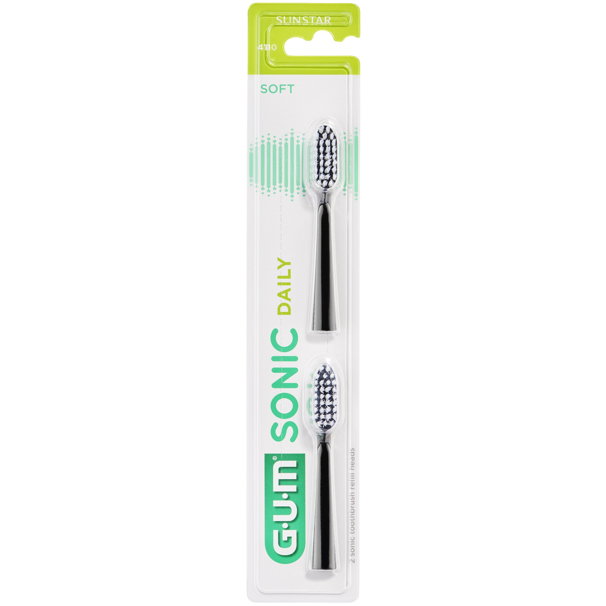 Gum Sonic Daily 4110 Soft Toothbrush Refills Heads Ανταλλακτικές Κεφαλές 2 Τεμάχια – Μαύρο