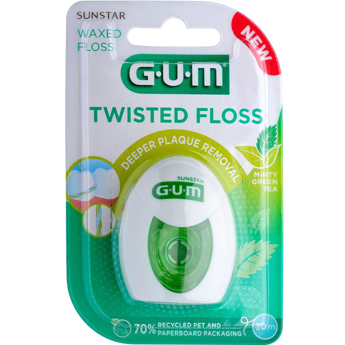Gum Twisted Waxed Floss Κερωμένο Οδοντικό Νήμα με Γεύση Μέντας & Πράσινου Τσαγιού 30m