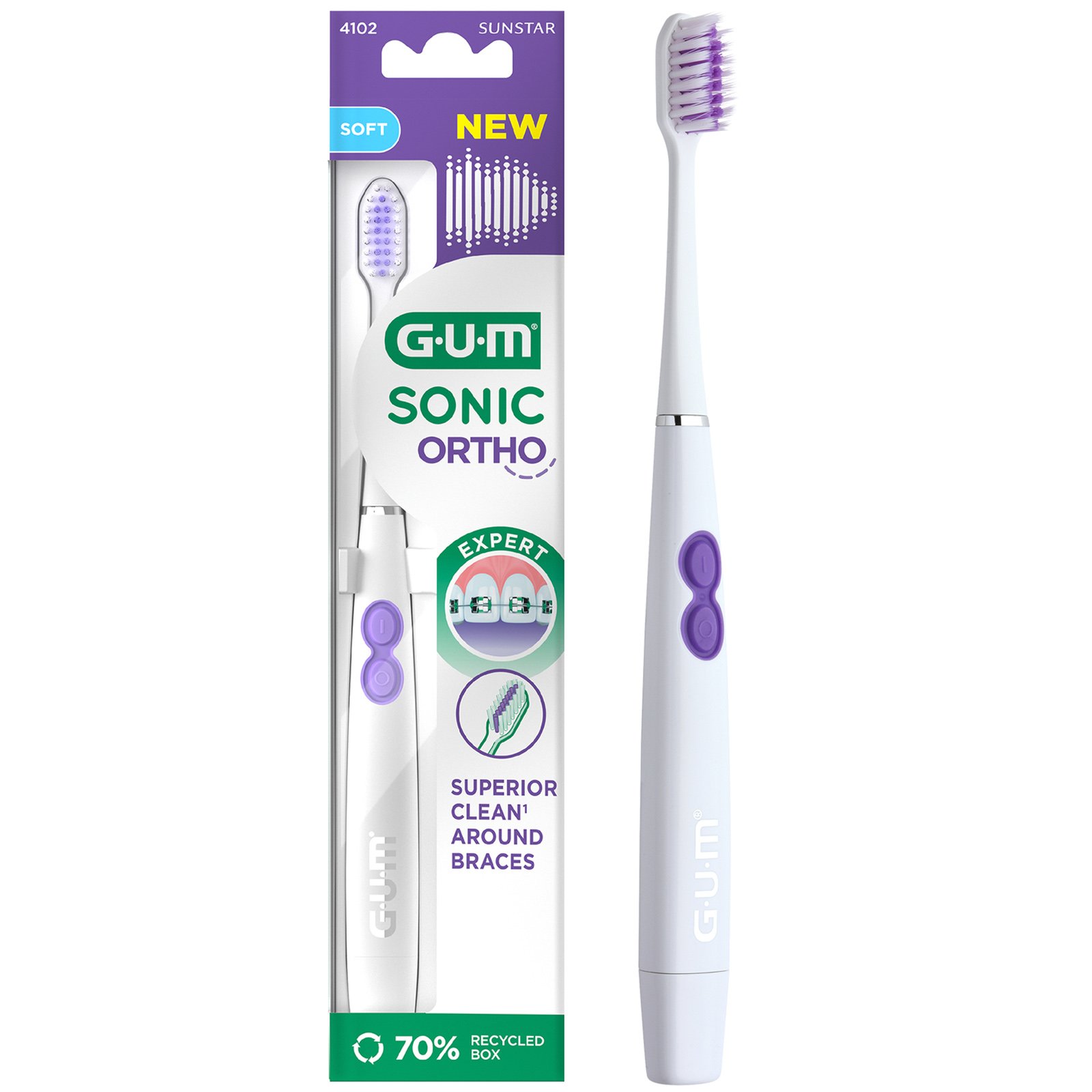 Gum Gum Sonic Ortho Electric Toothbrush Ηλεκτρική Οδοντόβουρτσα με Μπαταρία Σχεδιασμένη για να Καθαρίζει Γύρω από τα Σιδεράκια 1 Τεμάχιο