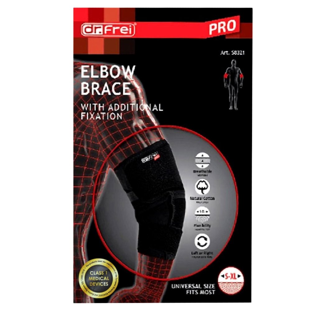 Dr.Frei Dr. Frei Elbow Brace with Additional Fixation Αμφιδέξια Ελαστική Επιαγκωνίδα Καθημερινής Χρήσης Μαύρο One Size 1 Τεμάχιο