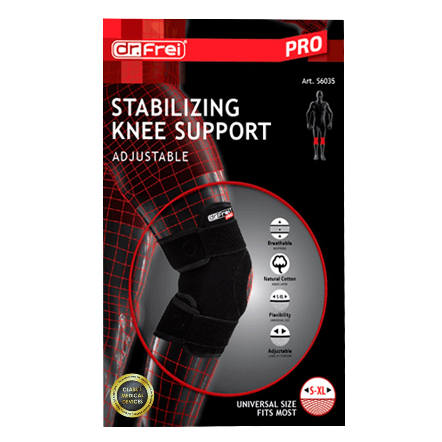 Dr.Frei Dr. Frei Stabilizing Knee Support Adjustable Ρυθμιζόμενη Ανοικτή Επιγονατίδα Μαύρο One Size 1 Τεμάχιο