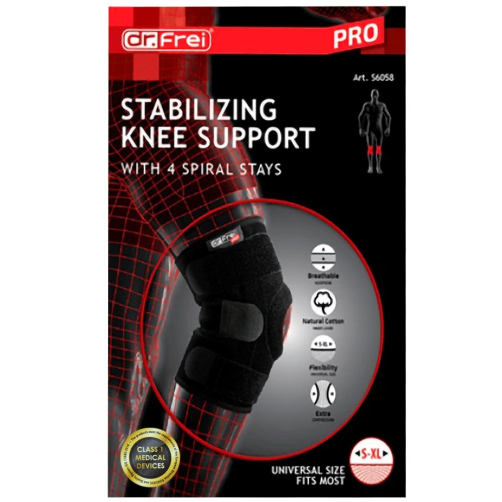 Dr.Frei Dr. Frei Stabilizing Knee Support with 4 Spirals Stays Επιγονατίδα Ανοικτού Τύπου με 4 Σπειροειδή Ελάσματα Μαύρο One Size 1 Τεμάχιο