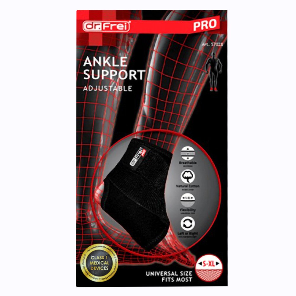 Dr.Frei Dr. Frei Ankle Support Adjustable Αμφιδέξια Ρυθμιζόμενη Επιστραγαλίδα Μαύρη One Size 1 Τεμάχιο