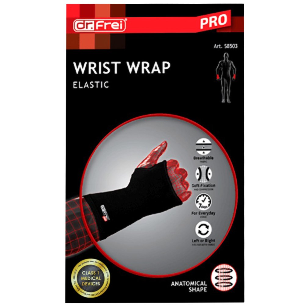 Dr.Frei Dr. Frei Wrist Wrap Elastic Αμφιδέξιο Ελαστικό Περικάρπιο Καθημερινής Χρήσης Μαύρο 1 Τεμάχιο - Medium