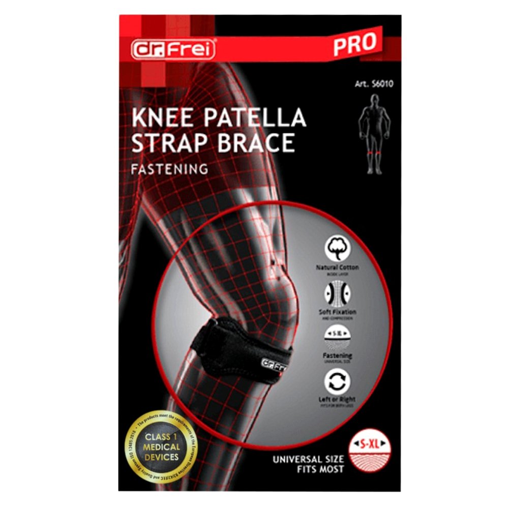 Dr. Frei Knee Patella Strap Brace Fastening Αμφιδέξιο Επιγονατιδικό Επίθεμα Στήριξης Μαύρο One Size 1 Τεμάχιο