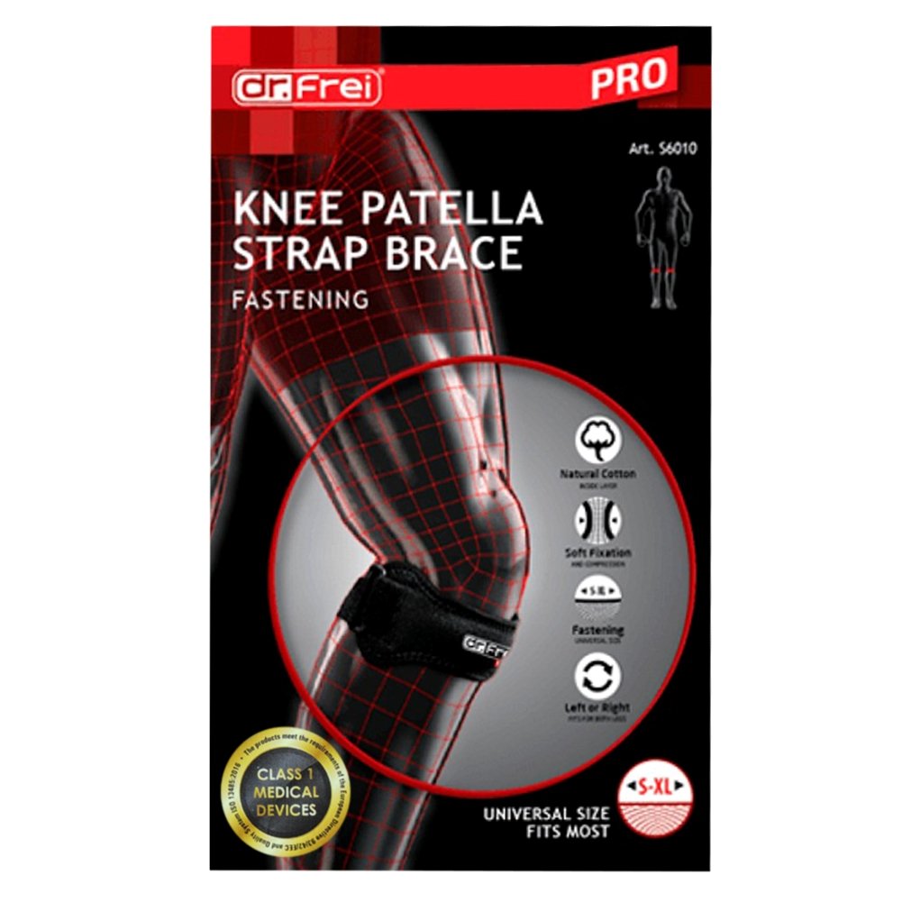 Dr.Frei Dr. Frei Knee Patella Strap Brace Fastening Αμφιδέξιο Επιγονατιδικό Επίθεμα Στήριξης Μαύρο One Size 1 Τεμάχιο