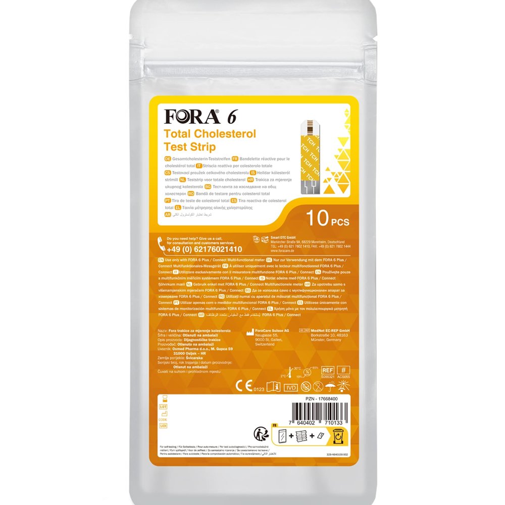 Fora 6 Total Cholesterol Test Strips Ταινίες Μέτρησης Χοληστερόλης στο Αίμα 10 Τεμάχια