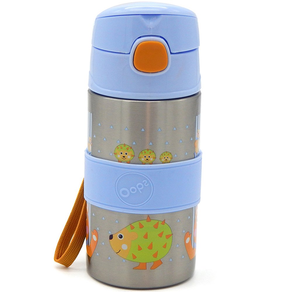 Oops Cool-Stainless Steel Straw Bottle 12m+ Ανοξείδωτο Μπουκάλι με Καλαμάκι για Ηλικίες 12+ Μηνών 400ml – Μπλε