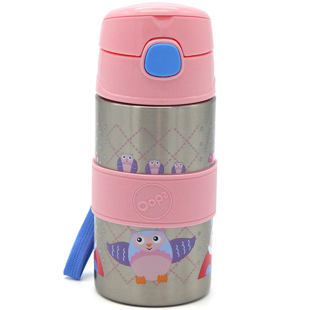 Oops Cool-Stainless Steel Straw Bottle 12m+ Ανοξείδωτο Μπουκάλι με Καλαμάκι για Ηλικίες 12+ Μηνών 400ml – Ροζ