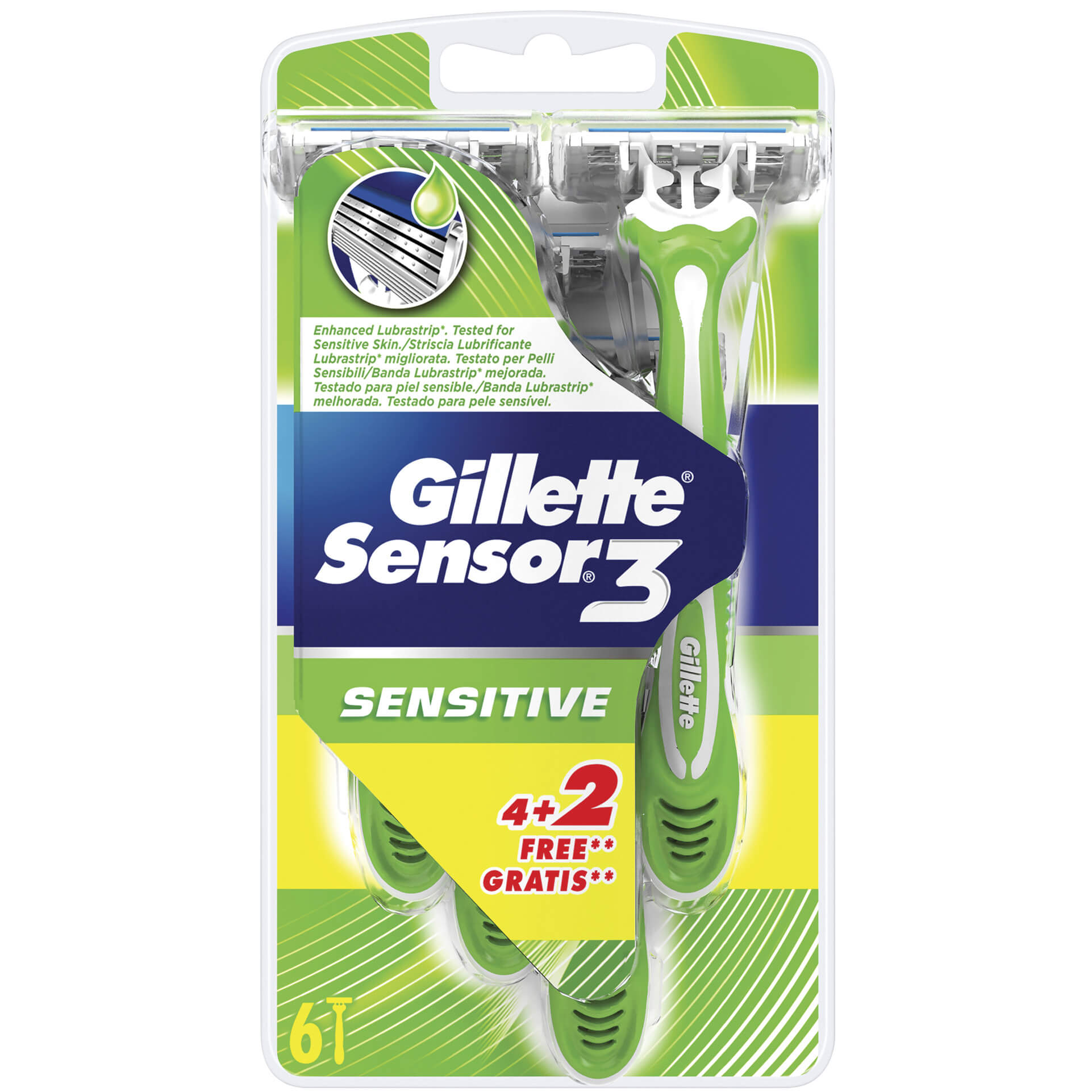 Gillette Sensor 3 Sensitive Ξυραφάκια με 3 Ανεξάρτητες Λεπίδες για Ένα Βαθύ & Άνετο Ξύρισμα 6 Τεμάχια (4+2 Δώρο)