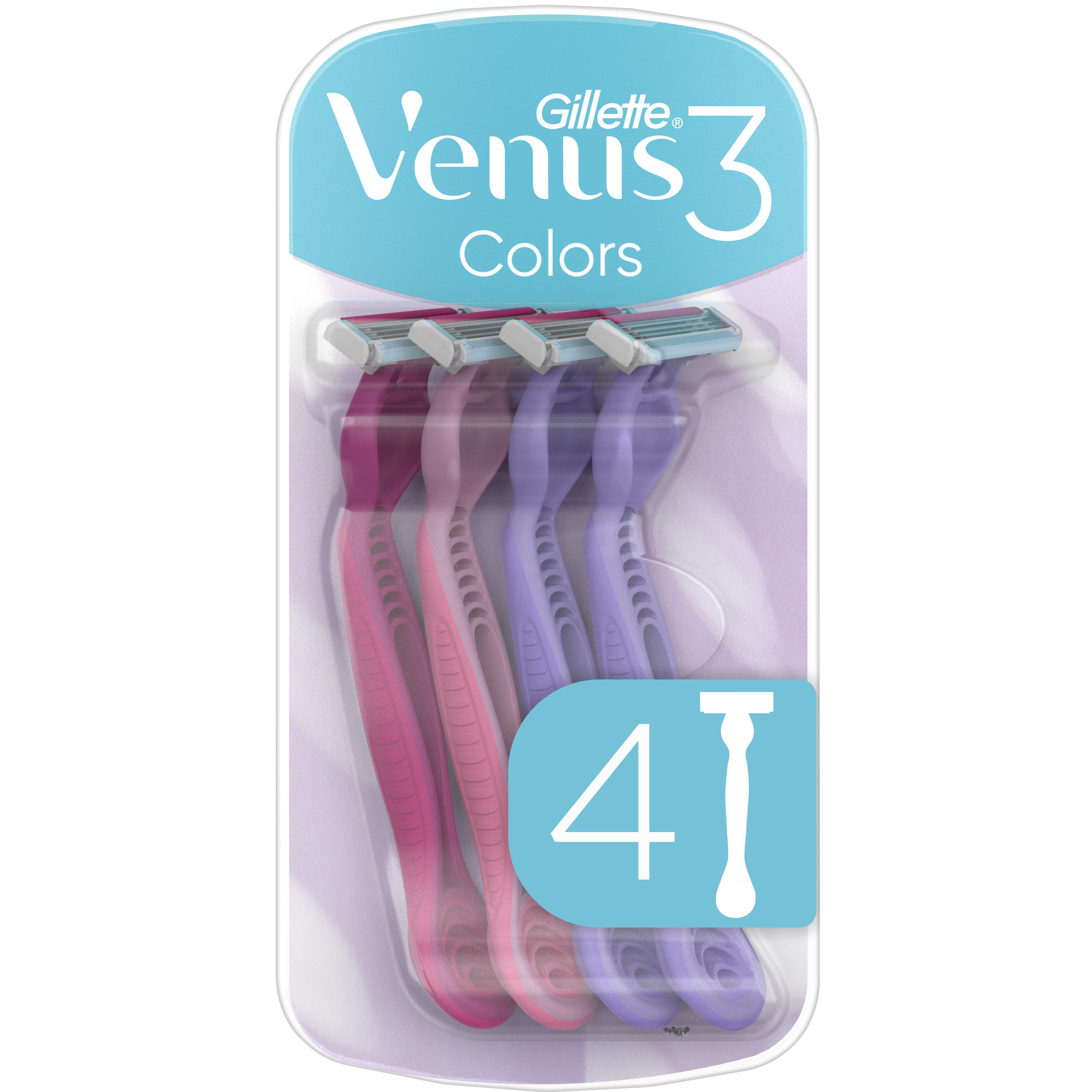 Gillette Gillette Venus 3 Colors Γυναικεία Ξυραφάκια μιας Χρήσης 3 Λεπίδων με Κινούμενη Κεφαλή για Βαθύ Ξύρισμα 4 Τεμάχια