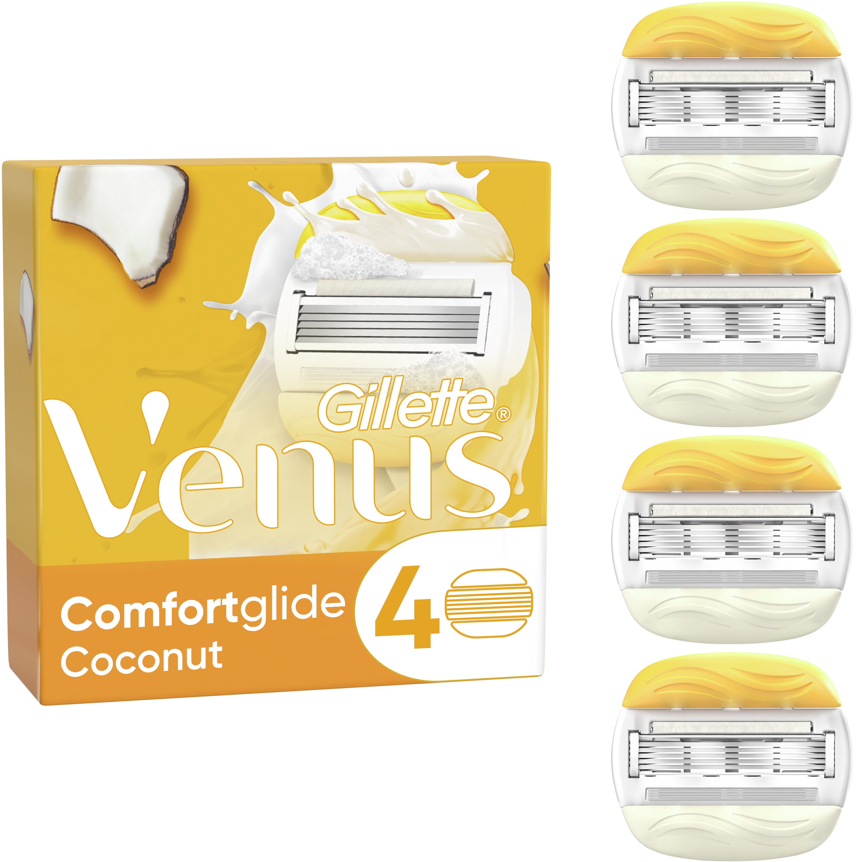 Gillette Gillette Venus Comfortglide Coconut Plus Olay Razor Blades Ανταλλακτικές Κεφαλές Ξυρίσματος με 5 Λεπίδες & Olay με Άρωμα Καρύδας για Εξαιρετικά Βαθύ Ξύρισμα 4 Τεμάχια