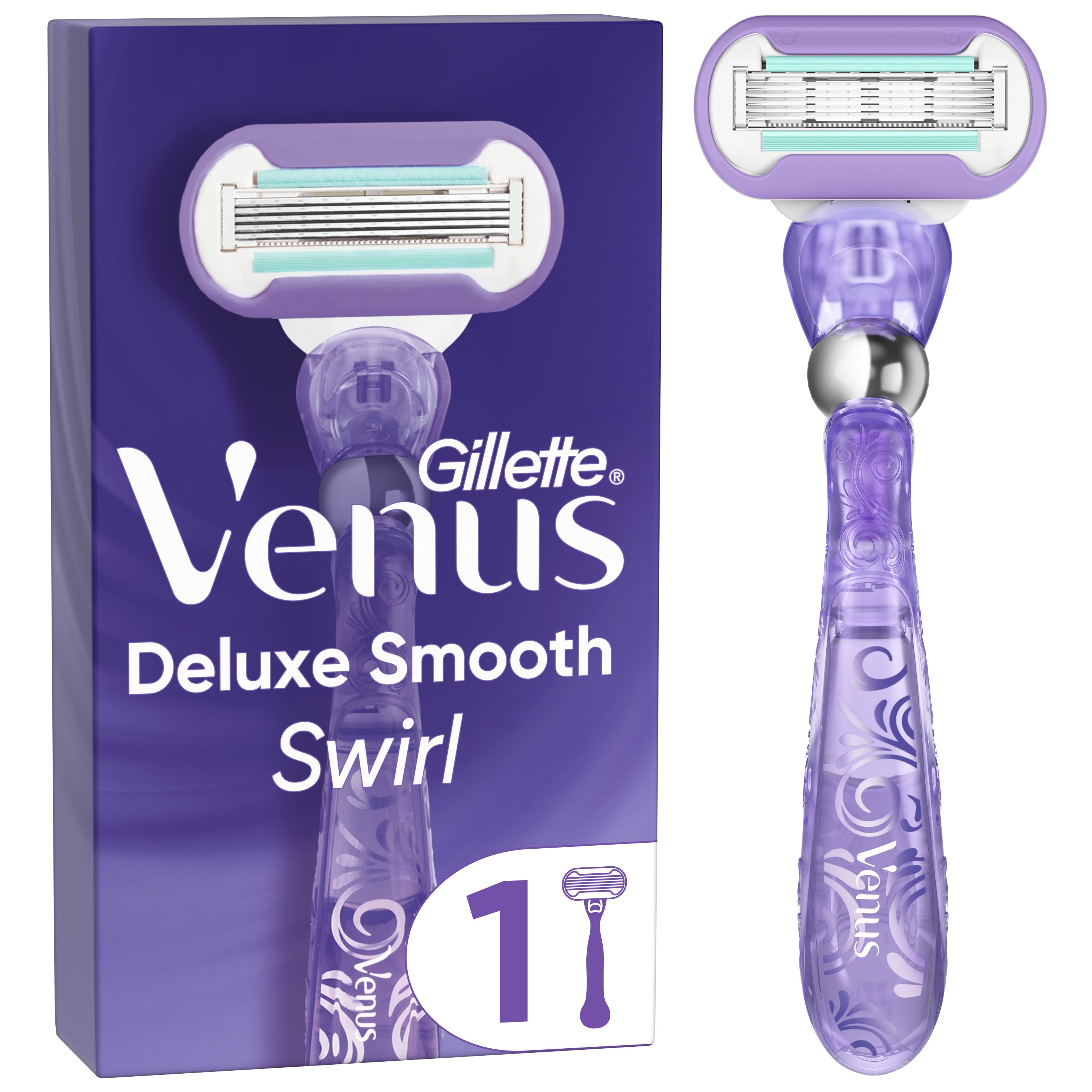Gillette Venus Deluxe Smooth Swirl Flexi Ball Γυναικεία Ξυριστική Μηχανή με 5 Λεπίδες & Επίστρωση Diamond για Επιπλέον Απαλότητα 1 Μηχανή & 1 Ανταλλακτικό