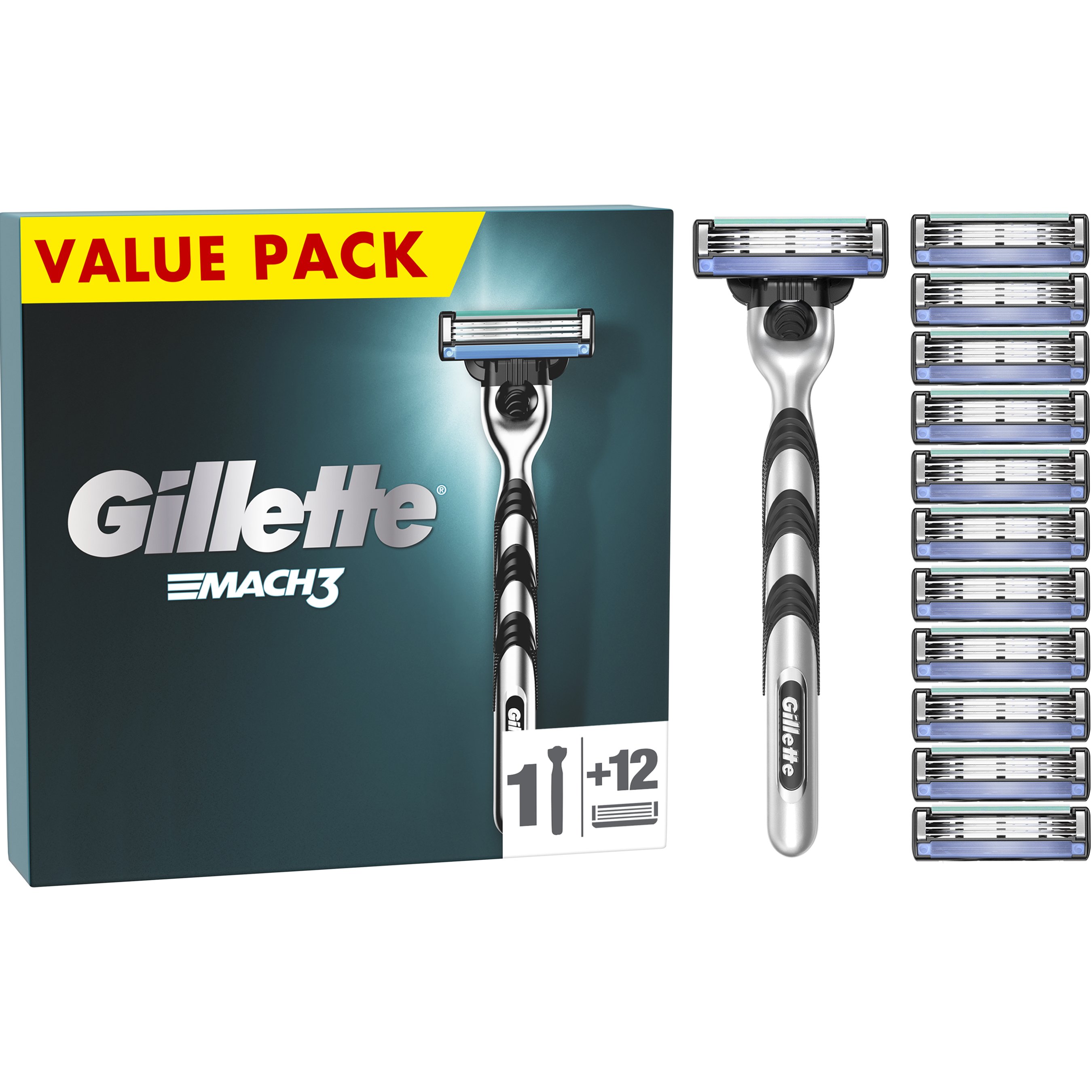Gillette Gillette Mach3 Men's BladeRazor System Value Pack Ανταλλακτικές Κεφαλές Ξυριστικής Μηχανής 12 Τεμάχια & Λαβή 1 Τεμάχιο