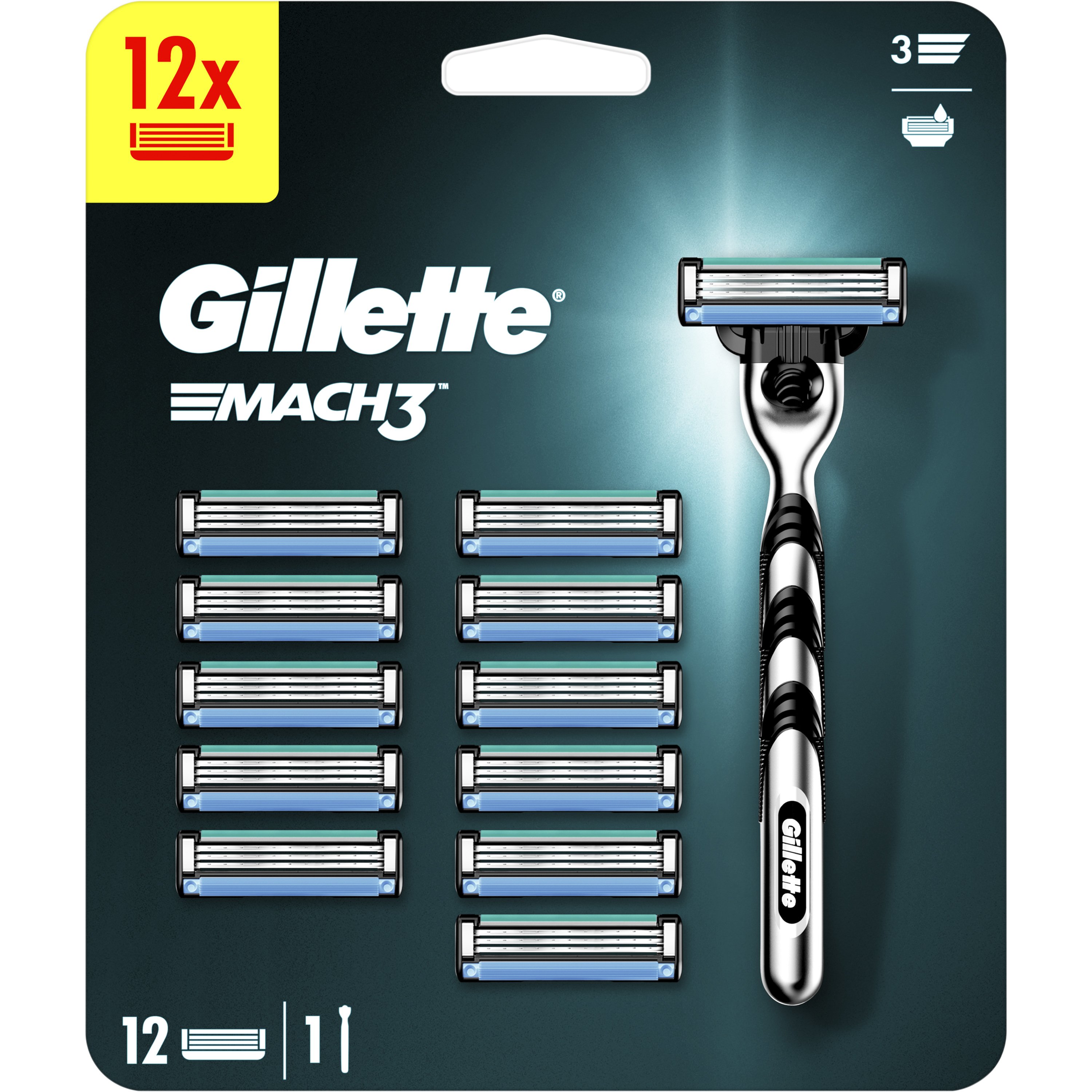 Gillette Mach3 Male Premium BladeRazor System Ανταλλακτικές Κεφαλές Ξυρίσματος 12 Τεμάχια & Λαβή 1 Τεμάχιο