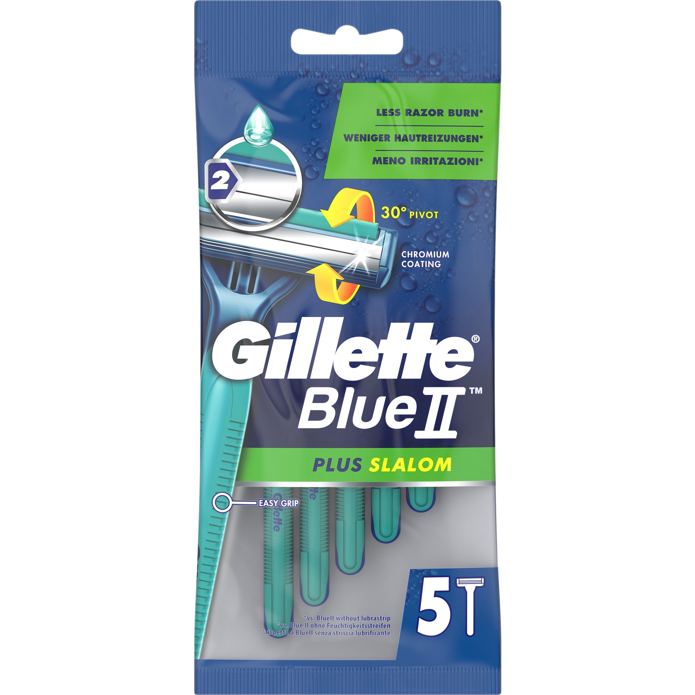 Gillette Blue II Plus Slalom με 2 Λεπίδες και Ταινία από Aloe για Προστασία του Δέρματος από τους Ερεθισμούς 5τμχ