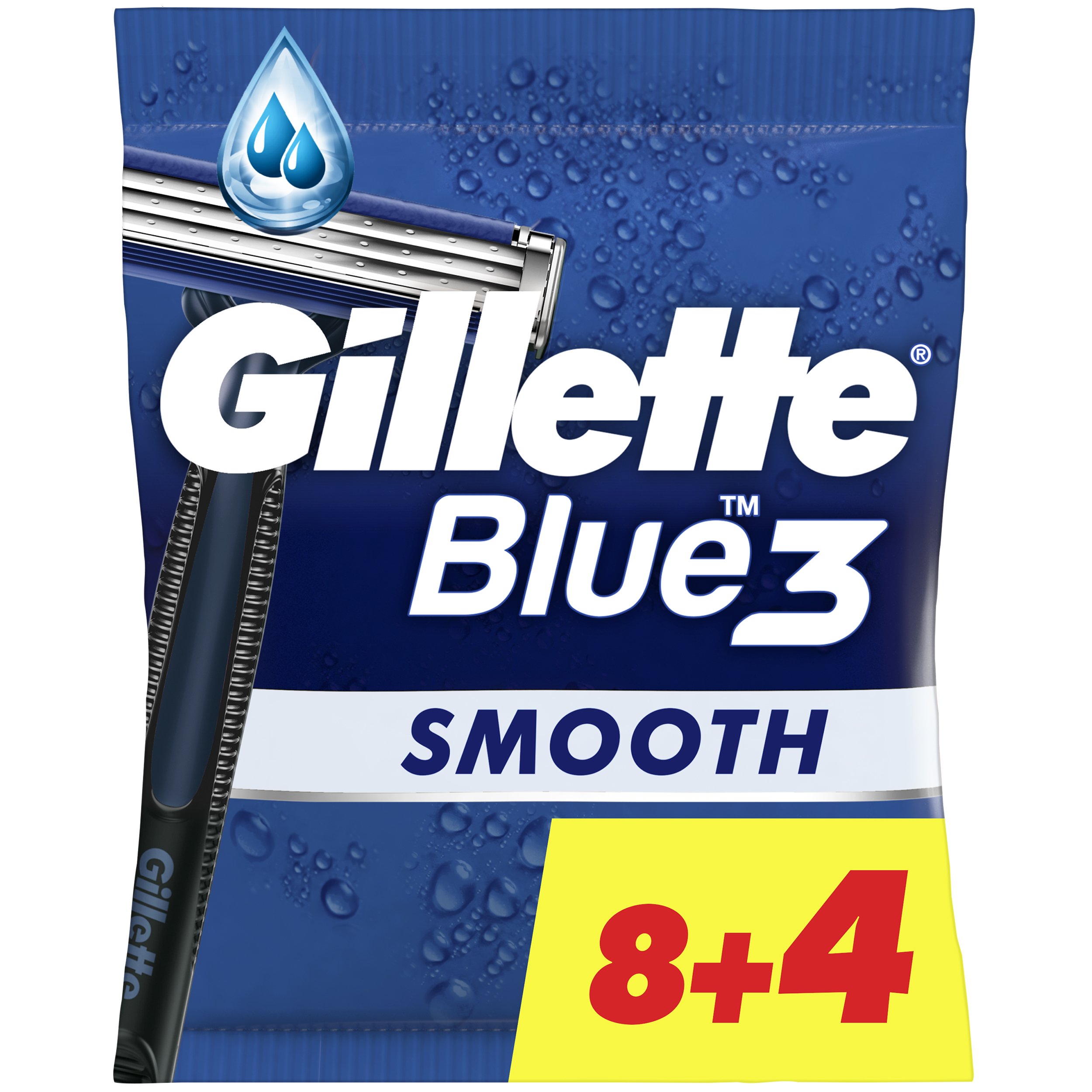 Gillette Blue3 Smooth Disposable Razors Ανδρικά Ξυραφάκια με 3 Λεπίδες, για Βαθύ & Απαλό Ξύρισμα 12 Τεμάχια