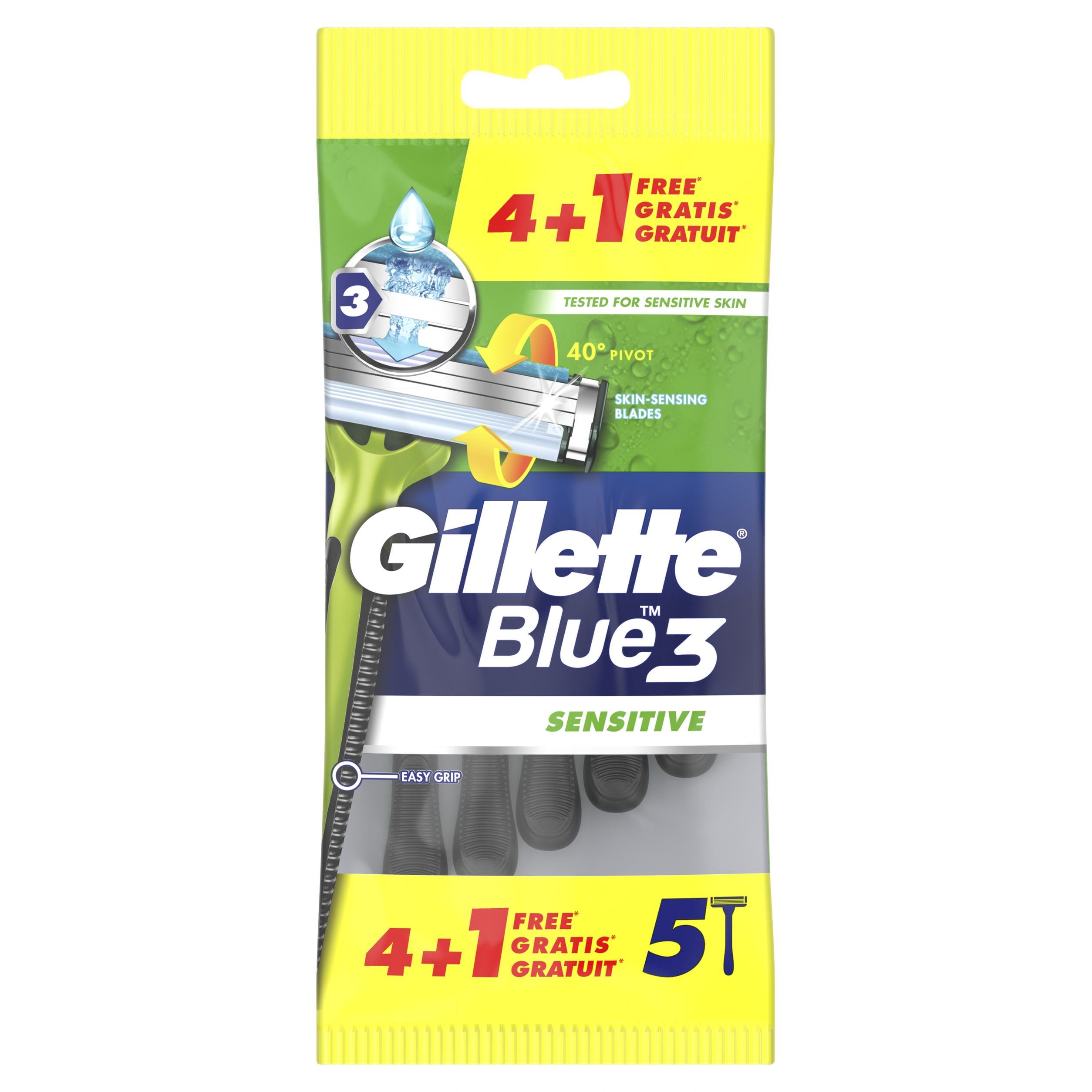 Gillette Blue3 Sensitive Men’s Disposable Razors Ανδρικά Ξυραφάκια μιας Χρήσης Ειδικά για την Ευαίσθητη Επιδερμίδα 5 Τεμάχια
