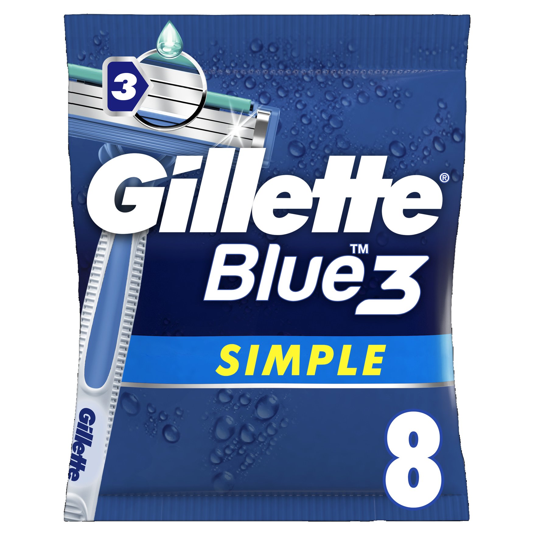 Gillette Blue3 Simple Disposable Razors Ανδρικά Ξυραφάκια με 3 Λεπίδες για Βαθύ & Απαλό Ξύρισμα 8 Τεμάχια