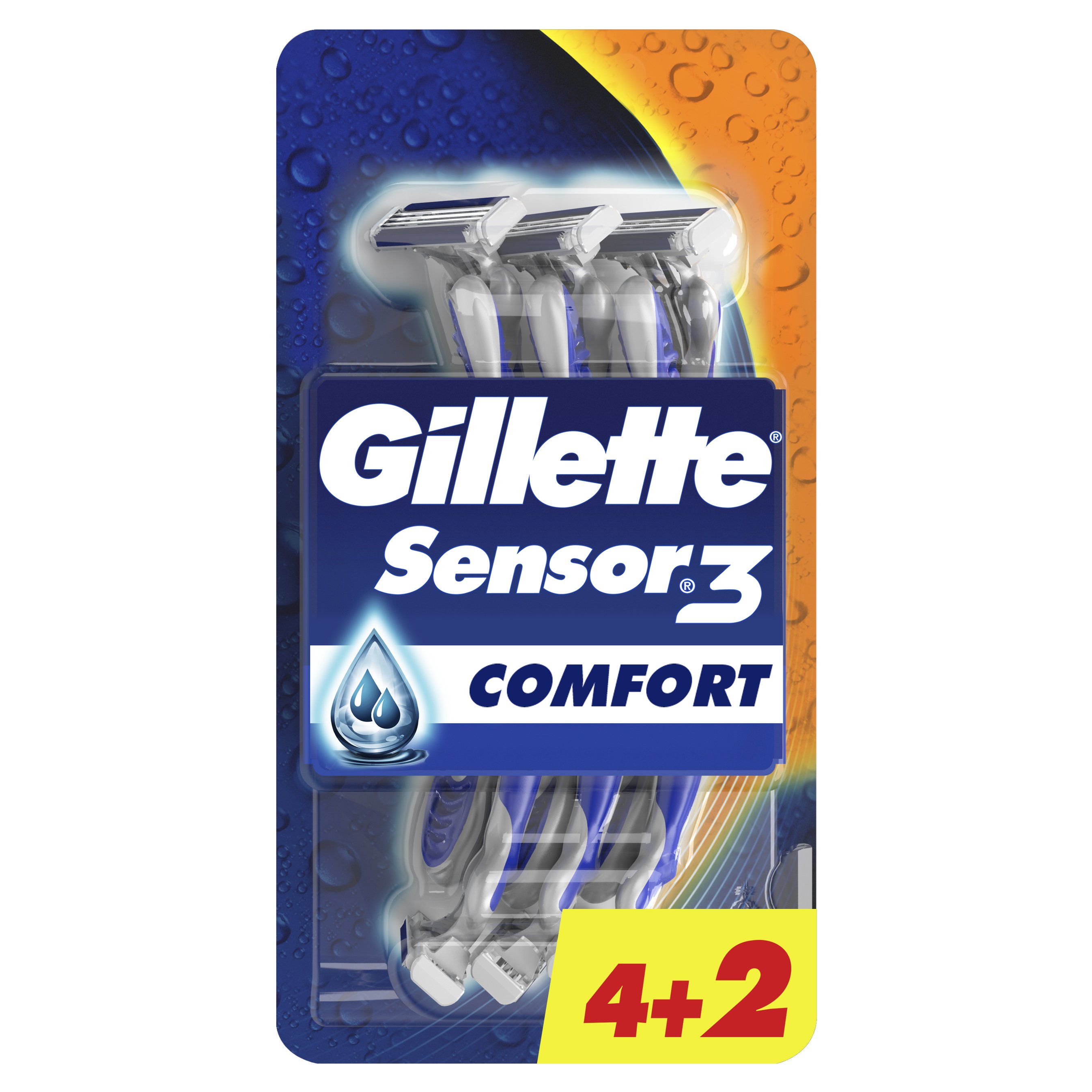 Gillette Sensor3 Comfort Ανδρικά Ξυραφάκια Μιας Χρήσης με 3 Λεπίδες σε Κινούμενη Κεφαλή (4+2 Δώρο) Τεμάχια