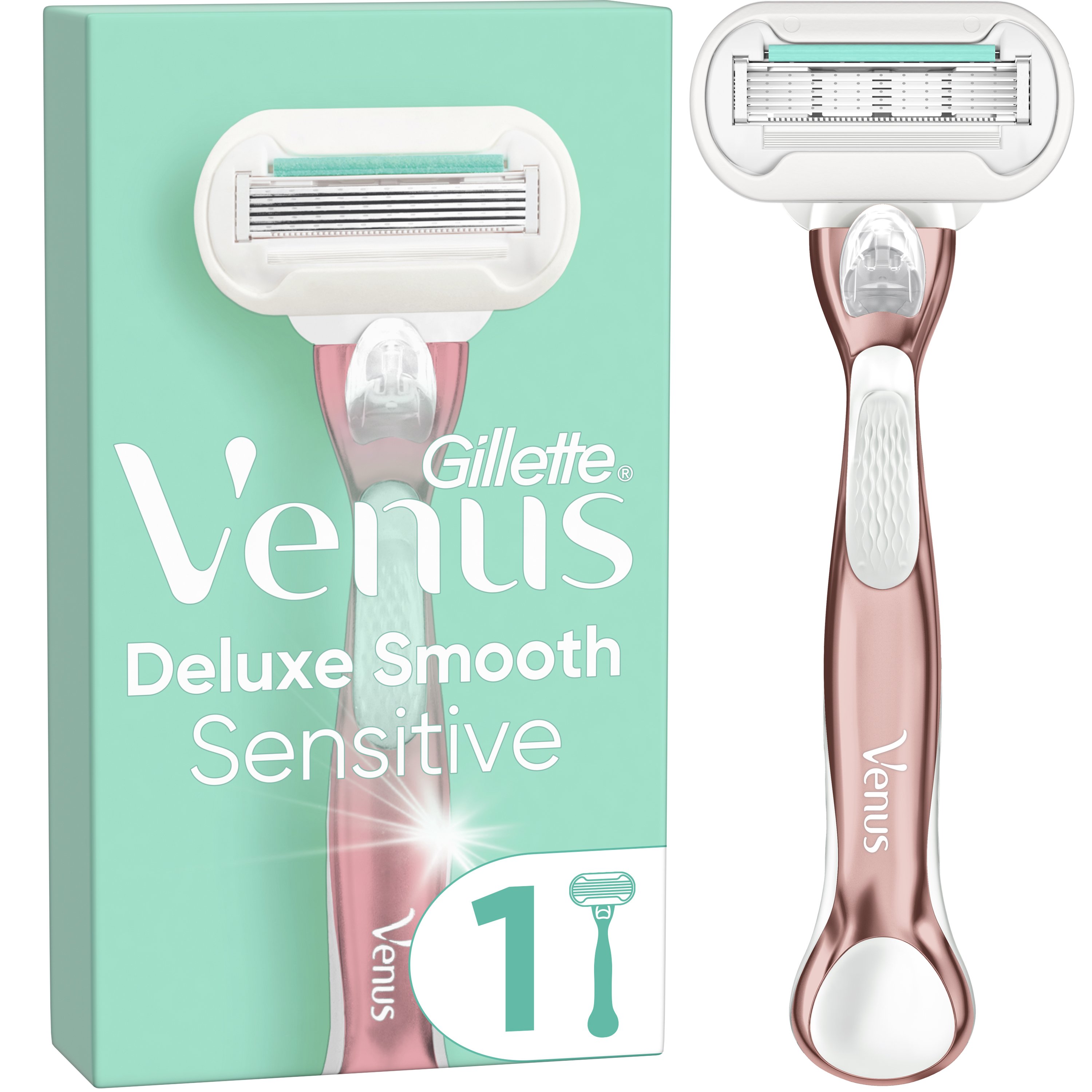 Gillette Venus 5 Deluxe Smooth Sensitive RoseGold Γυναικεία Ξυριστική Μηχανή με 1 Ανταλλακτική Κεφαλή 5 Λεπίδων για Ευαίσθητη Επιδερμίδα 1 Τεμάχιο