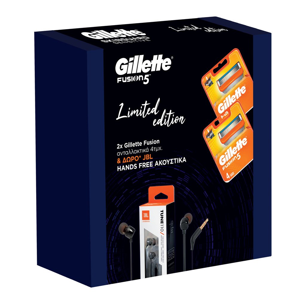 Gillette Limited Edition Fusion Ανταλλακτικά 2×4 Τεμάχια & Δώρο JBL Hands Free Ακουστικά