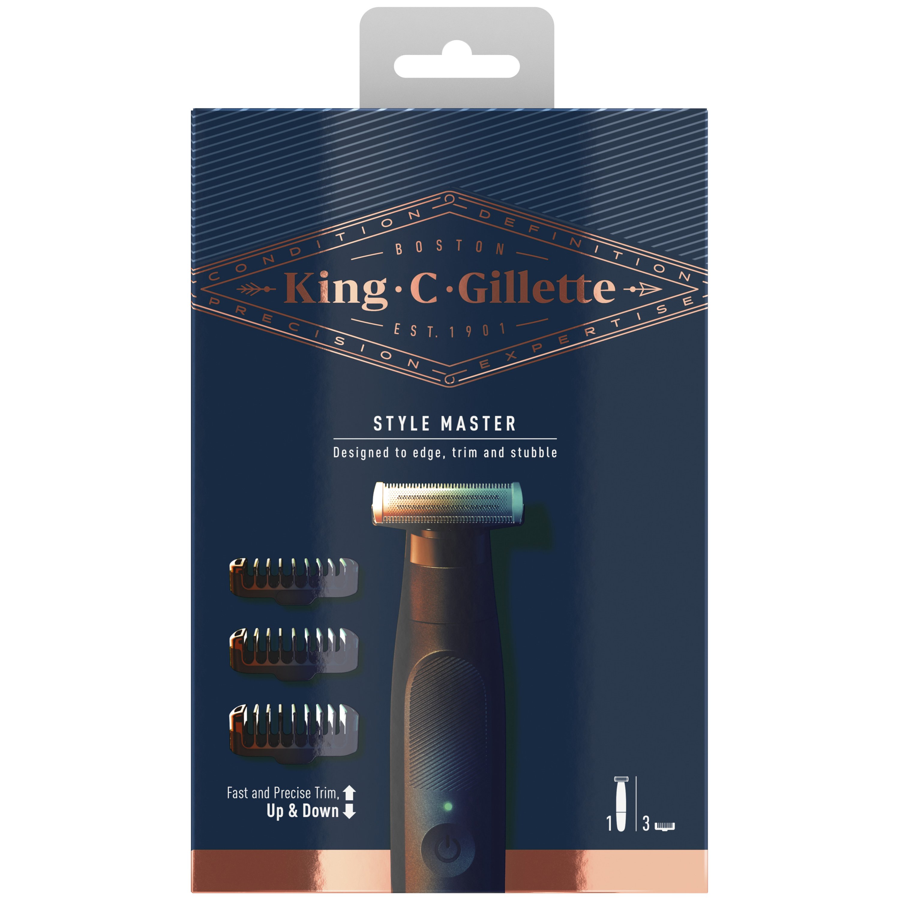 Gillette King C Style Master Cordless Stubble Trimmer Αδιάβροχη Ανδρική Μηχανή Ξυρίσματος Χωρίς Καλώδιο & με 4D Εξάρτημα Κουρέματος 1 Τεμάχιο