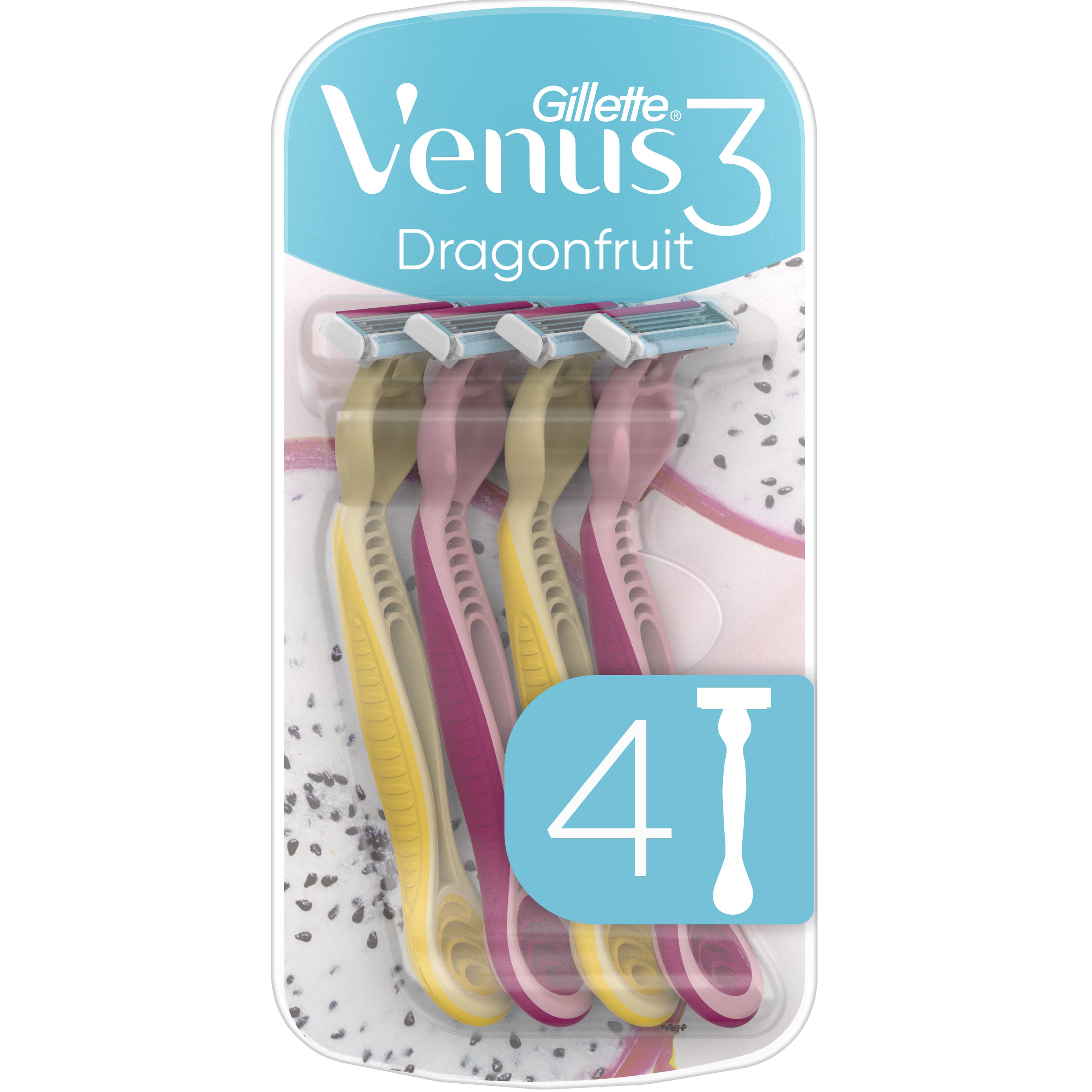 Gillette Venus 3 Dragonfruit Γυναικεία Ξυραφάκια Μιας Χρήσης 3 Λεπίδων με Αρωματική Λαβή 4 Τεμάχια