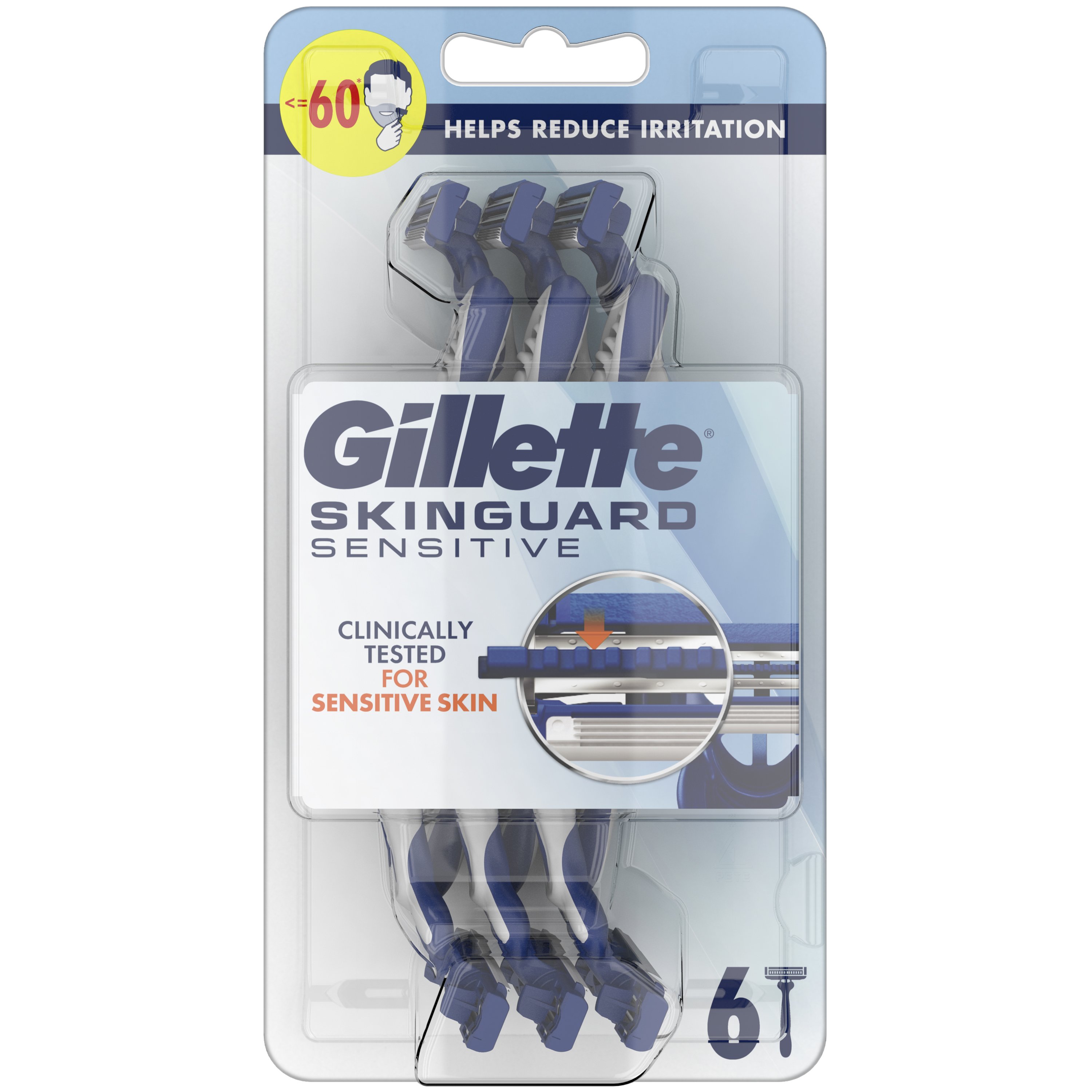 Gillette Skinguard Sensitive Disposable Razor Ανδρικά Ξυραφάκια Μίας Χρήσης με 2 Λεπίδες για Βαθύ & Απαλό Ξύρισμα, Κατάλληλο για Ευαίσθητες Επιδερμίδες 6 Τεμάχια