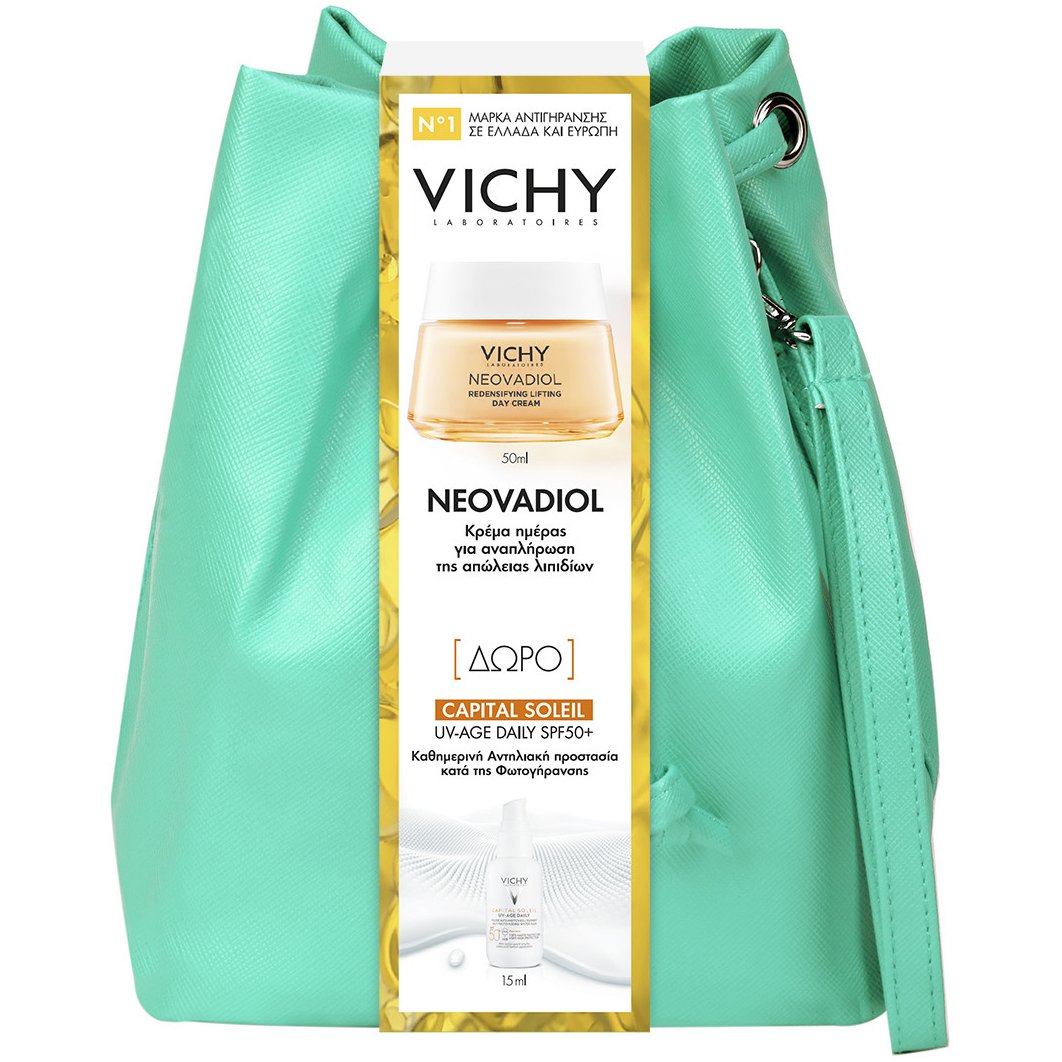 Vichy Πακέτο Προσφοράς Neovadiol Redensifying Lifting Day Cream 50ml & Δώρο Capital Soleil UV-Age Daily Spf50+, 15ml & Πράσινο Τσαντάκι