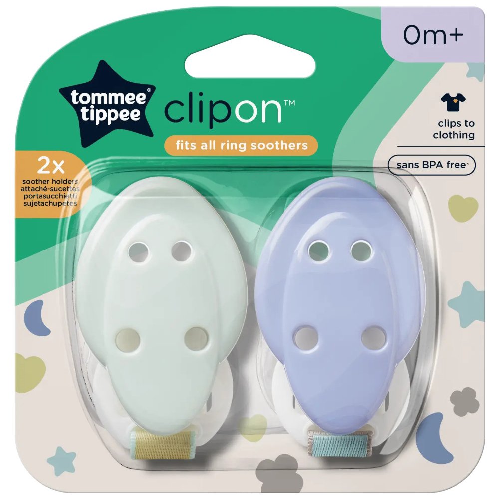 Tommee Tippee Tommee Tippee Clipon Fits All Ring Soothers 0m+ Κλίπ Πιπίλας για να Κουμπώνουν Εύκολα με Ένα Κλικ 2 Τεμάχια