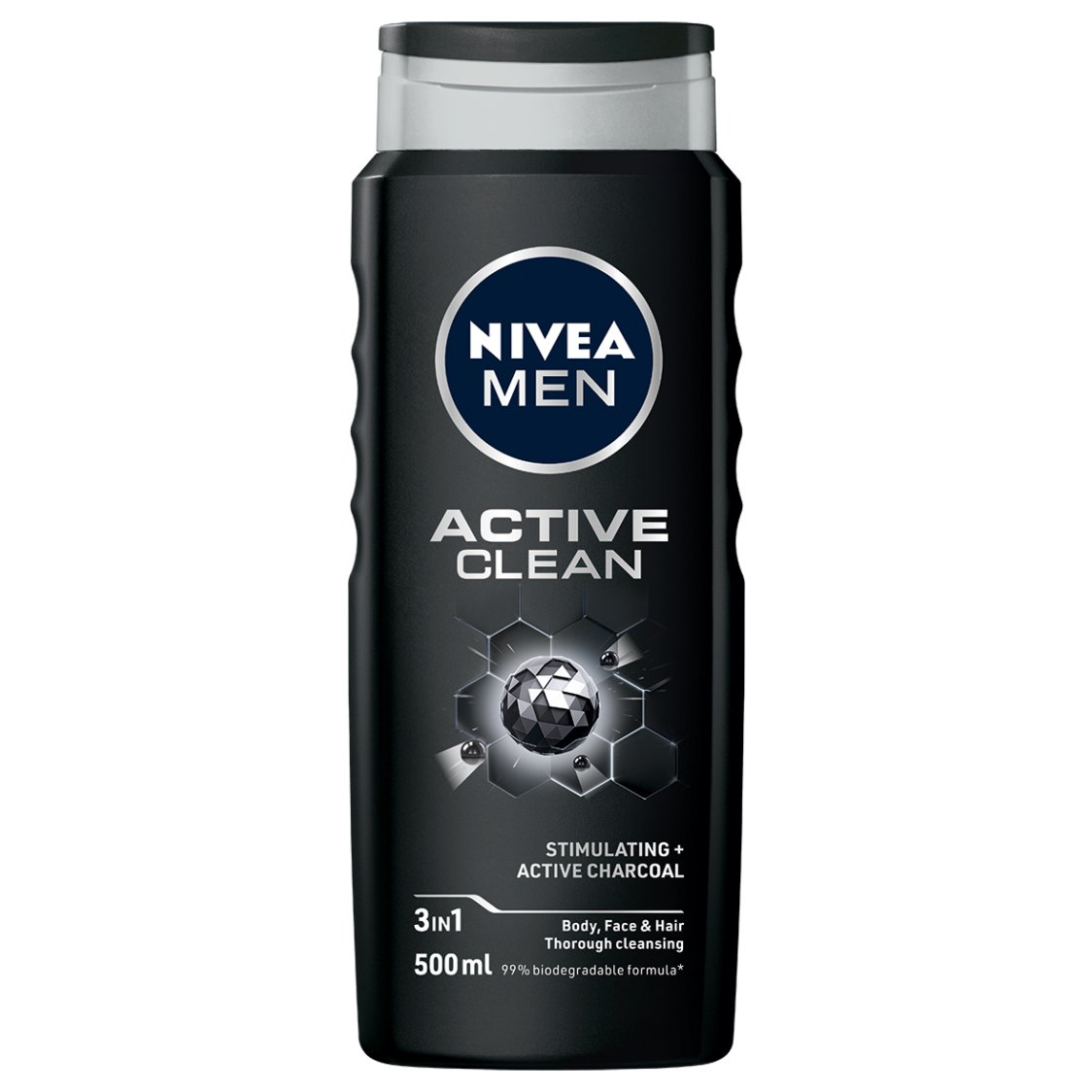 Nivea Men Shower Gel Active Clean Stimulating & Active Charcoal Ανδρικό Αφρόλουτρο για Σώμα, Πρόσωπο & Μαλλιά με Ενεργό Άνθρακα 500ml