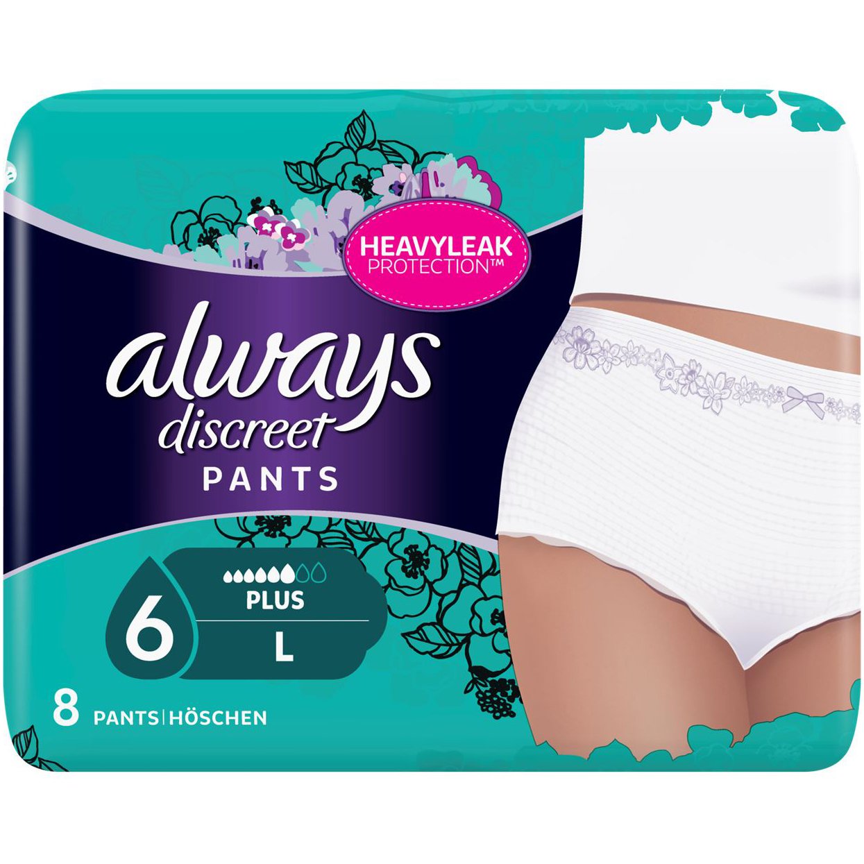 Always Discreet Pants Plus Large Υπεραπορροφητικό Εσώρουχο Ακράτειας, Απορροφά Ακόμα & τις Βαρύτερες Διαρροές 8 Τεμάχια