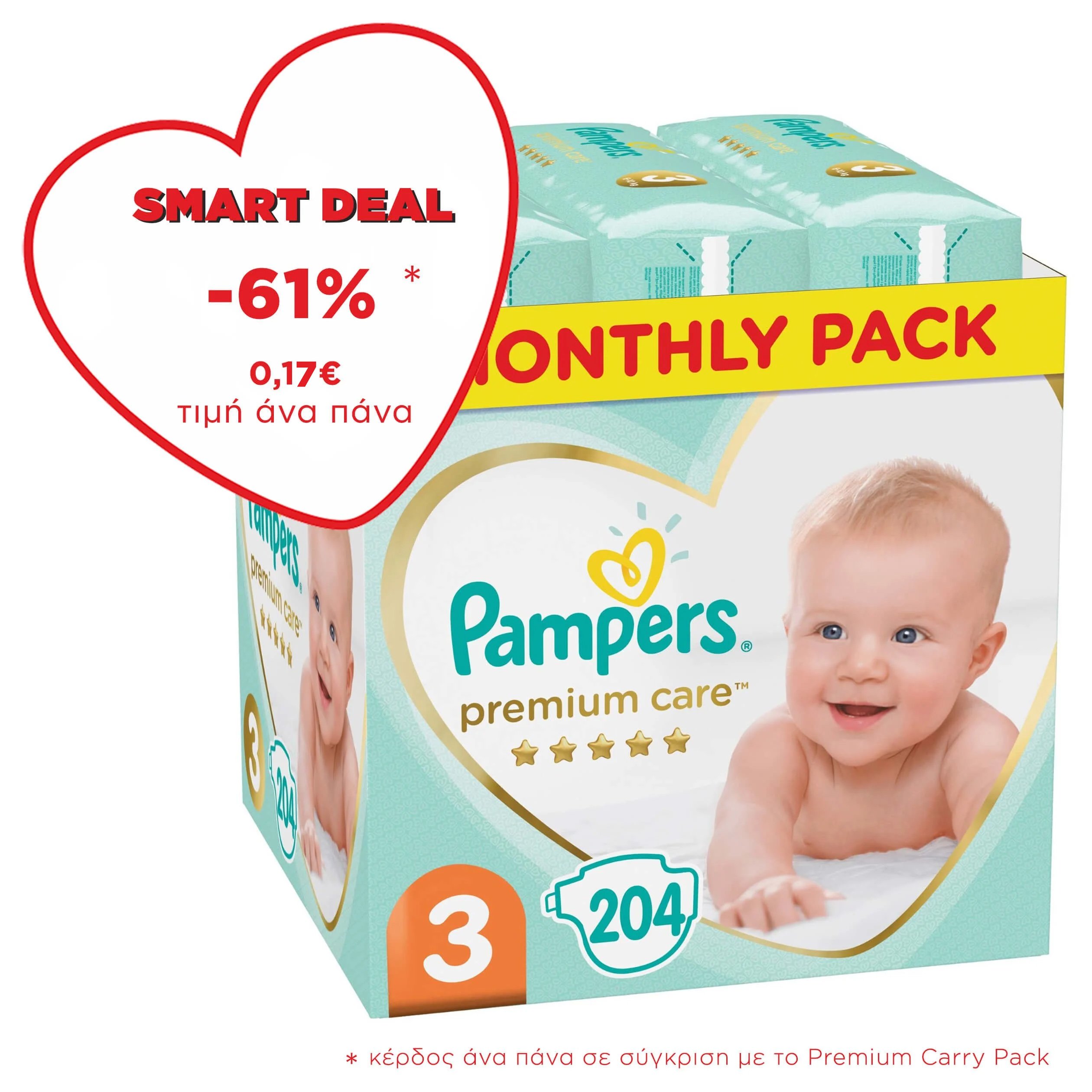 Pampers Premium Care Monthly Pack No3 (6-10kg) 204 πάνες