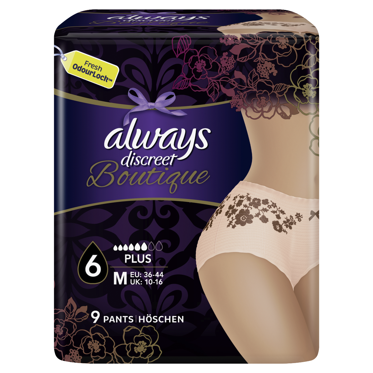 Always Discreet Boutique Pants Εσώρουχο για την Ακράτεια No 6 Plus Medium 36-44 Peach 9 Τεμάχια