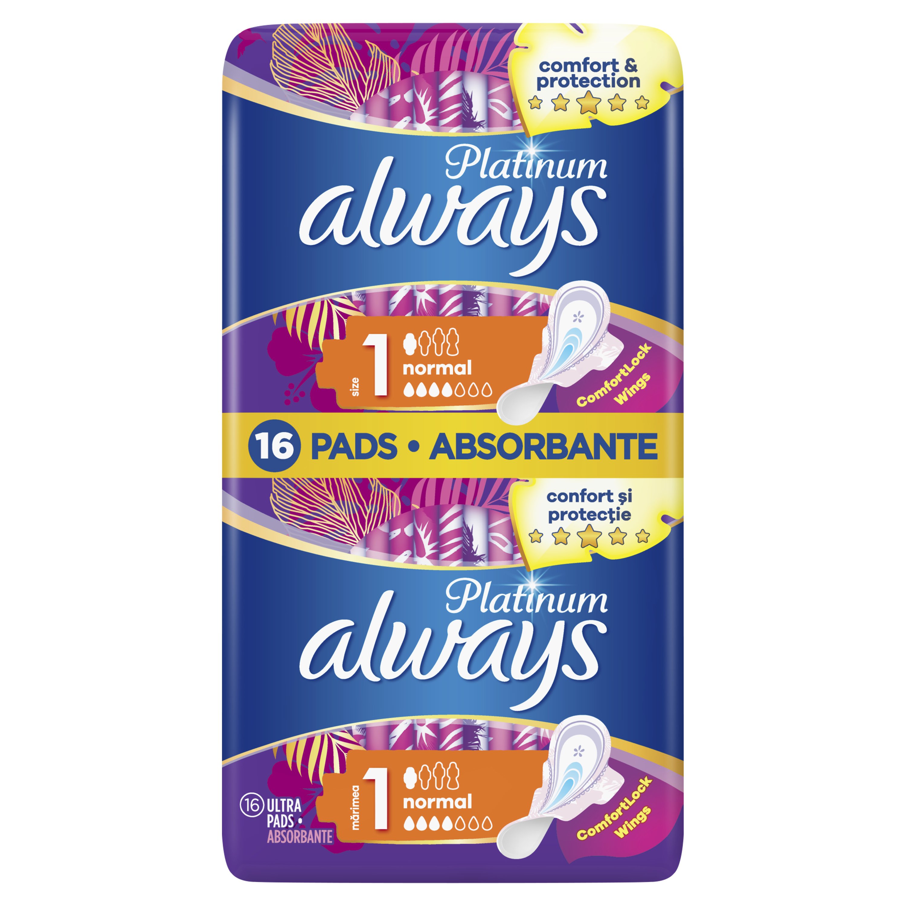 Always Platinum Ultra Normal Μέγεθος 1, Σερβιέτες με Φτερά για Κανονική Ροή 16 Τεμάχια