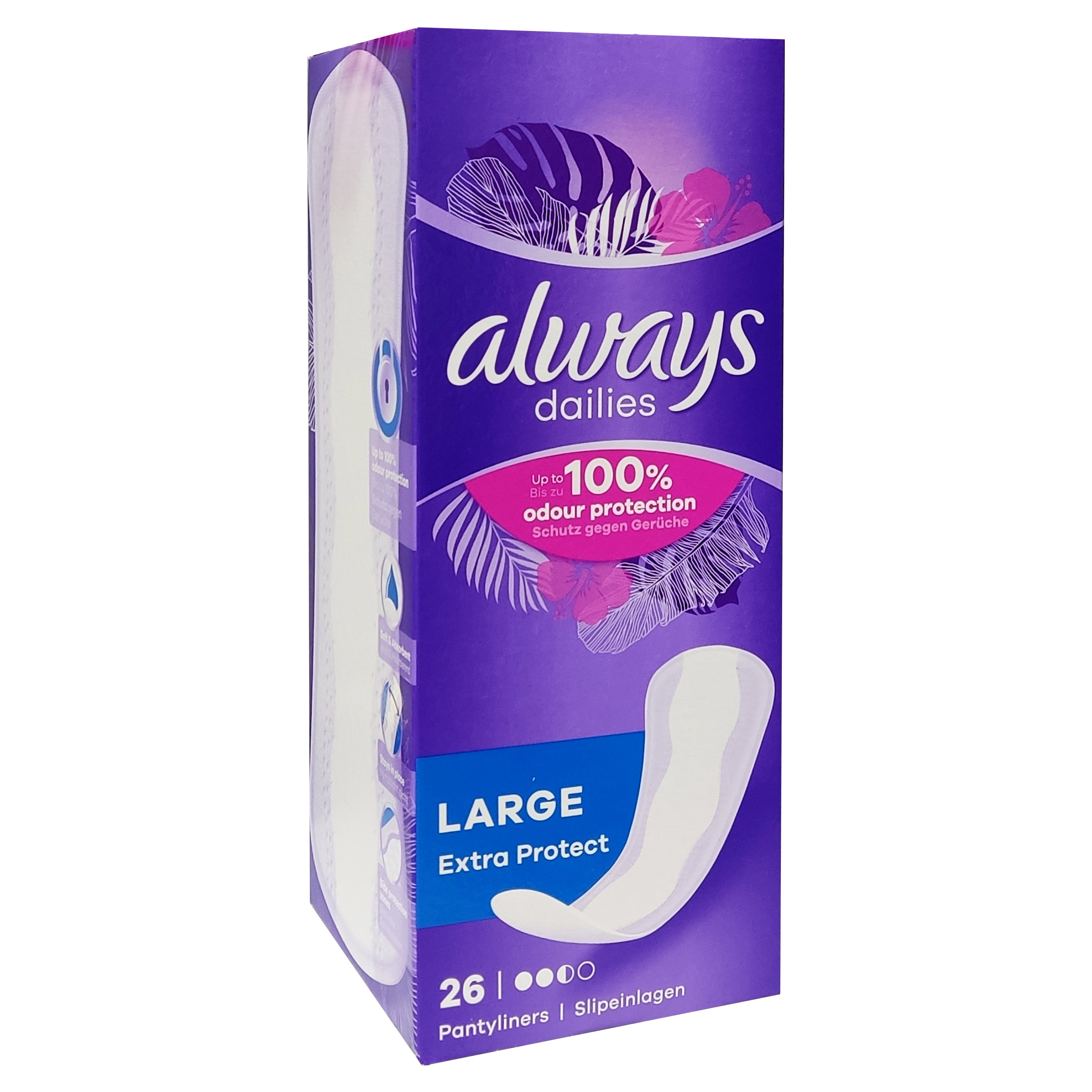 Always Dailies Extra Protect Large Σερβιετάκια που Αναπνέουν, Ευέλικτα & Άνετα με Απορροφητικό Πυρήνα 26 τεμάχια