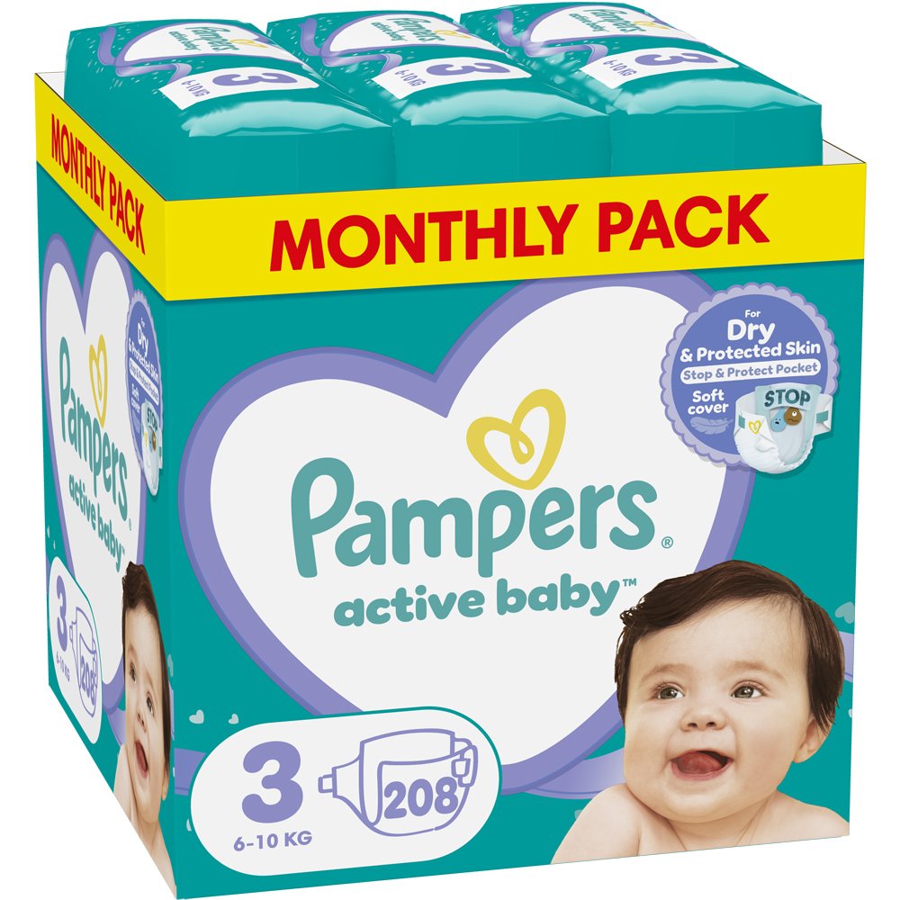 Pampers Active Baby Πάνες Monthly Pack No3 (6-10 kg), 208 Πάνες