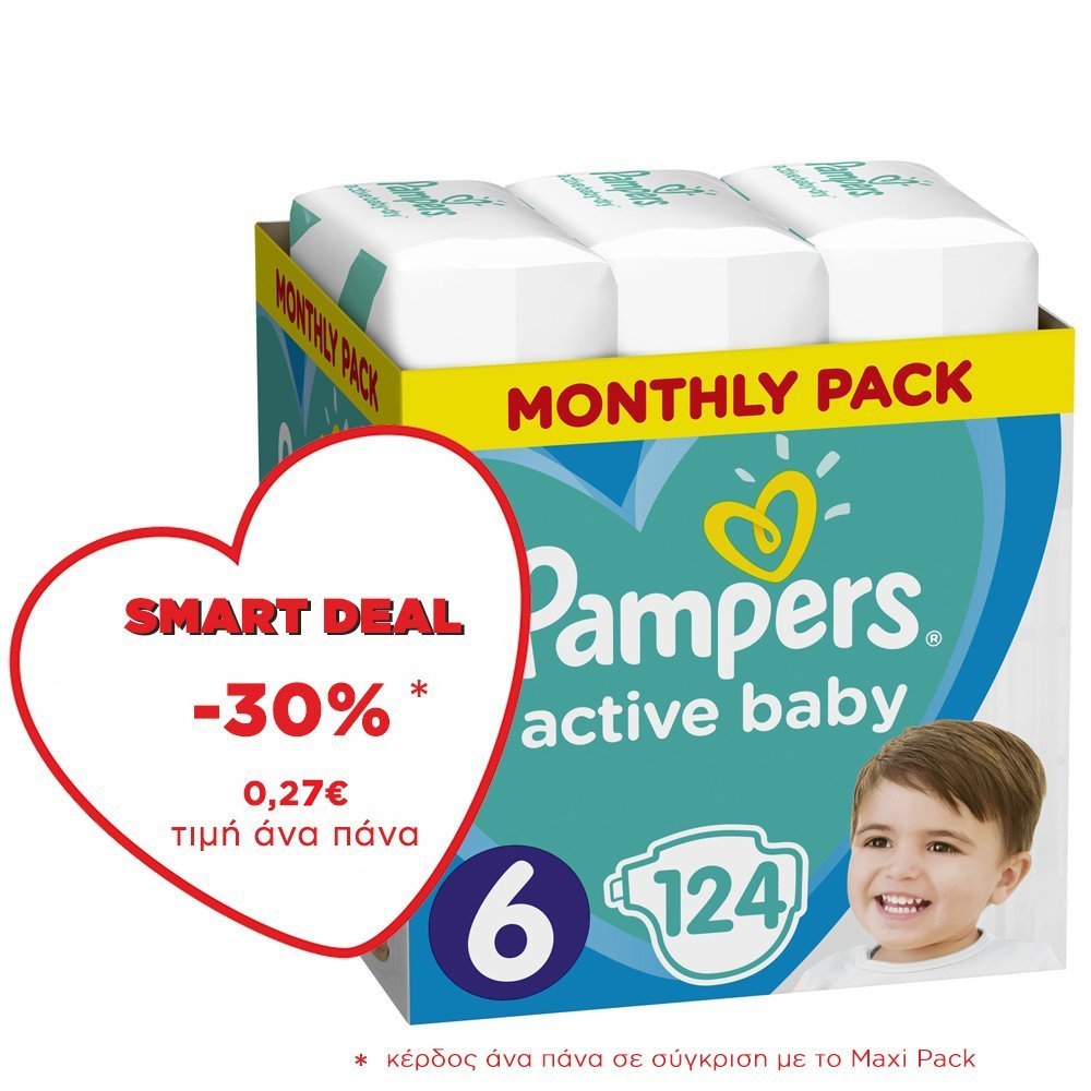 Pampers Active Baby Πάνες Monthly Pack No6 (13-18 kg) 124 Πάνες