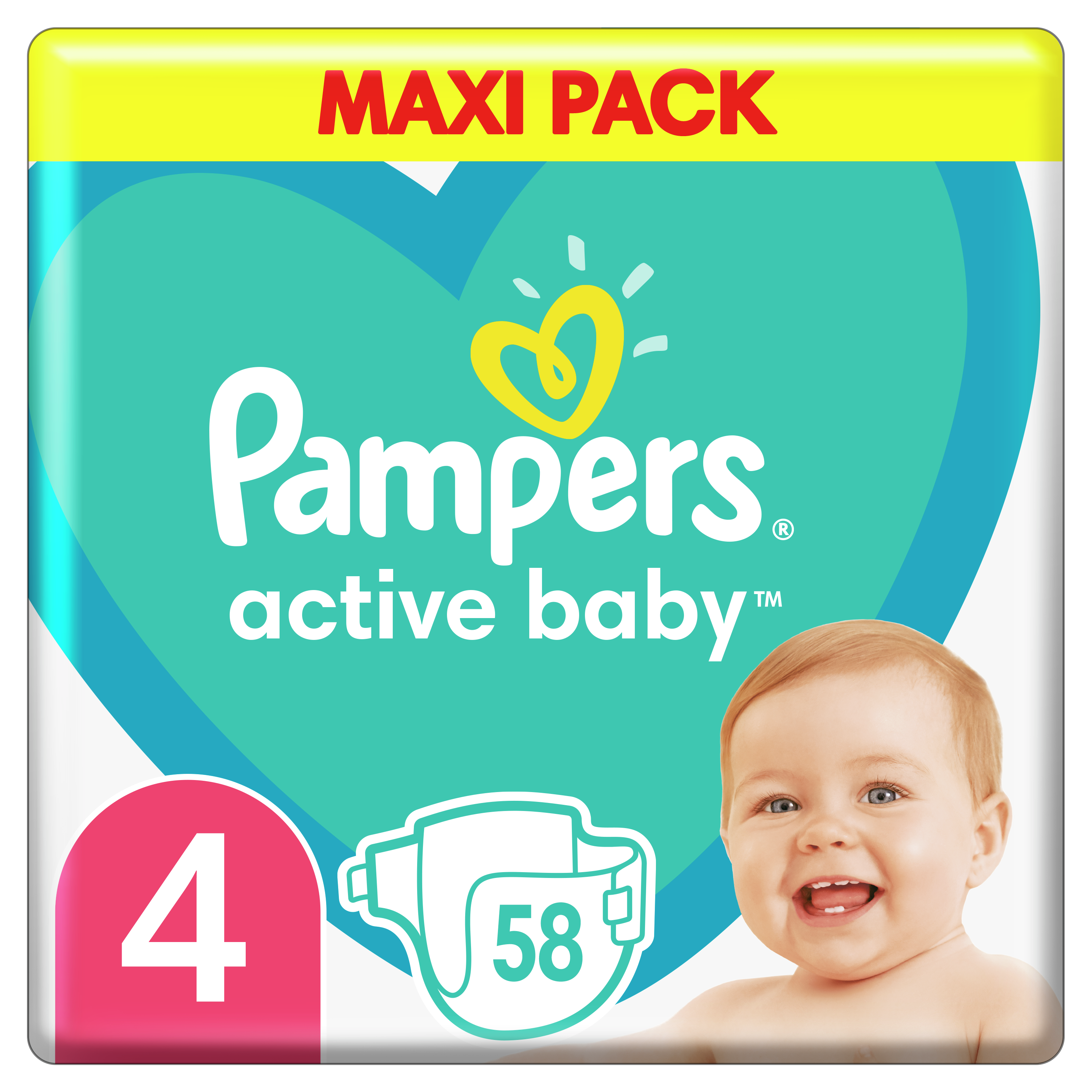 Pampers Active Baby Πάνες Maxi Pack No4 (9-14 kg), 58 Πάνες