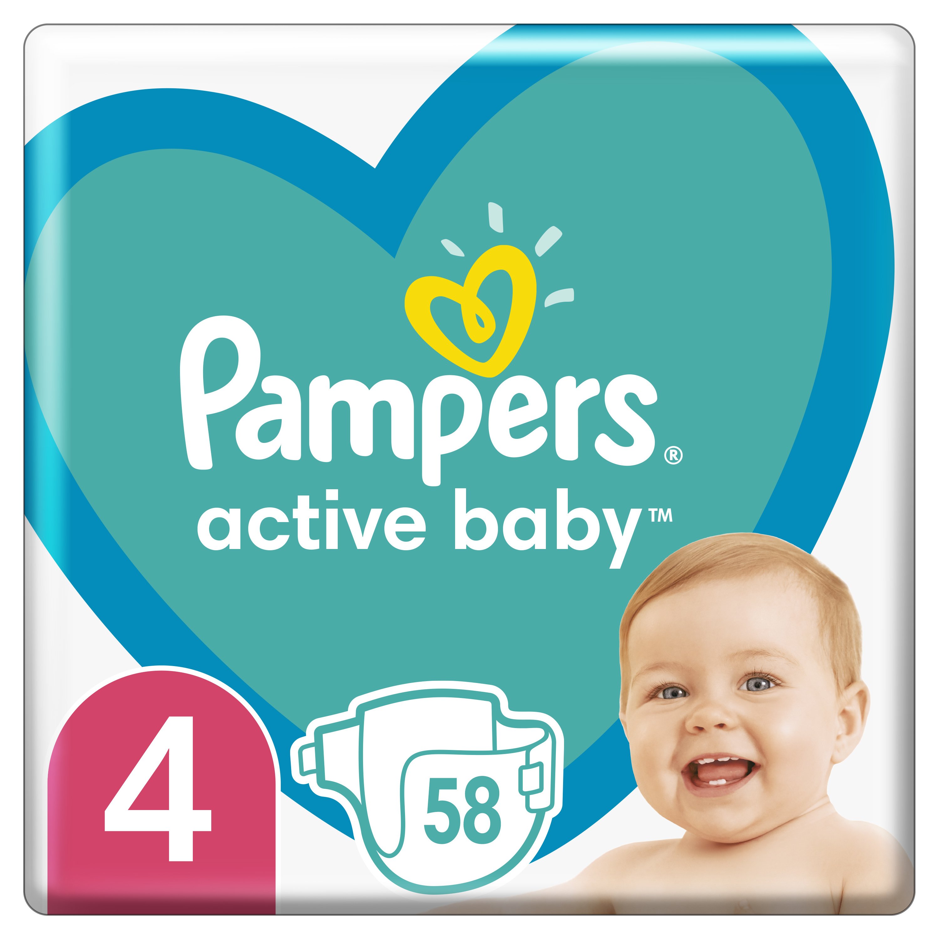 Pampers Active Baby Πάνες Maxi Pack No4 (9-14 kg), 58 Πάνες