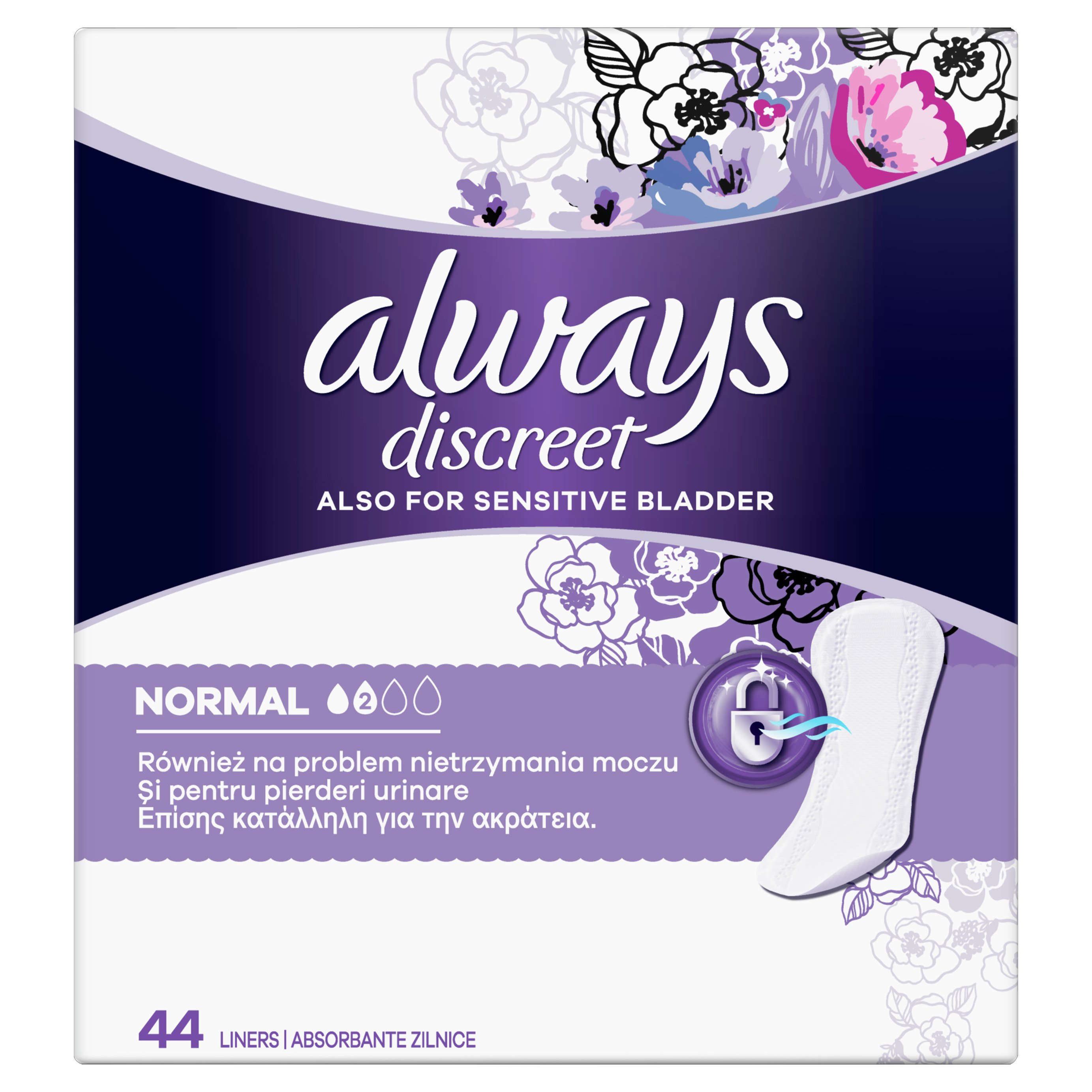 Always Discreet Liners Normal Σερβιετάκια για την Ακράτεια 44 Τεμάχια