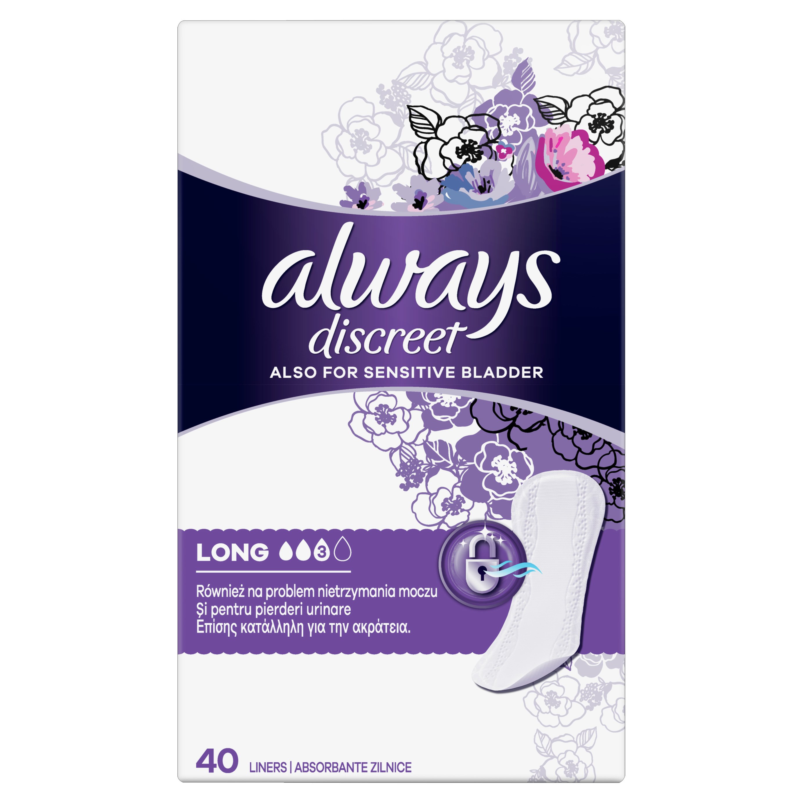 Always Discreet Liners Long Σερβιετάκια για την Ακράτεια 40 Τεμάχια