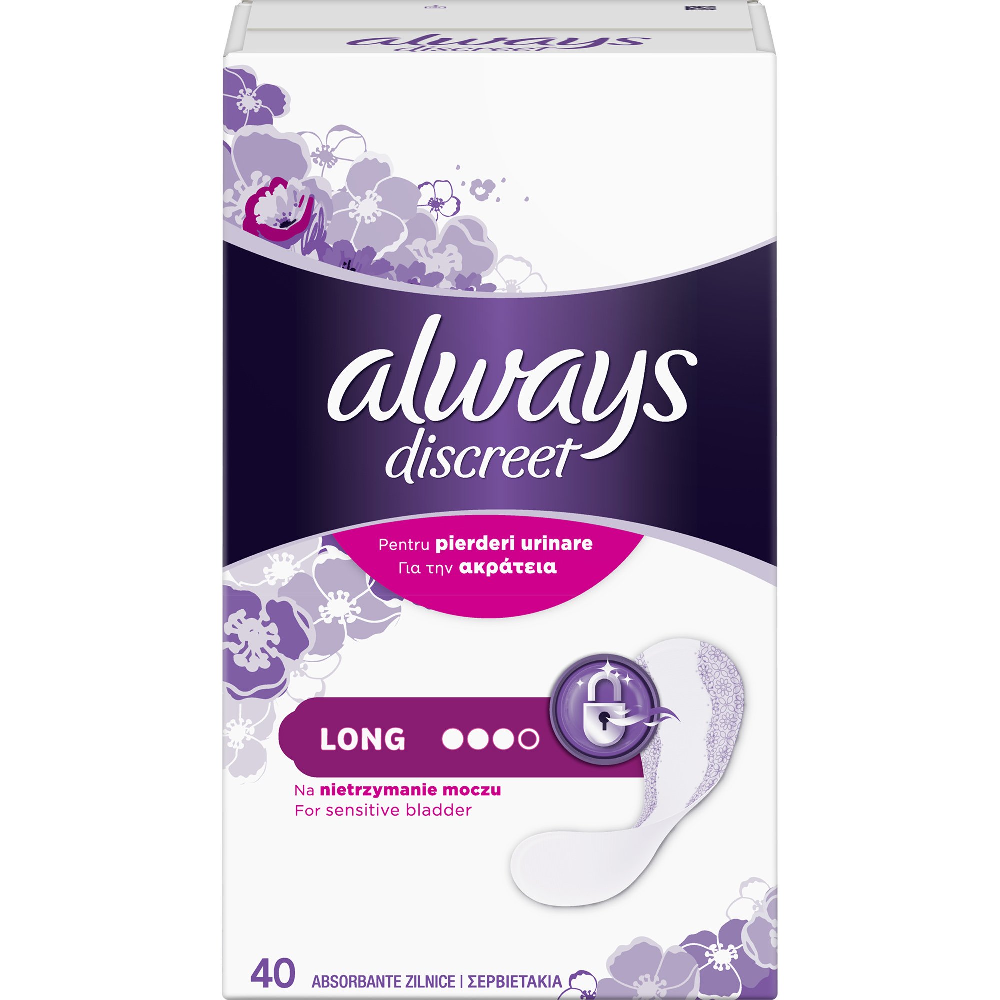 Always Always Discreet Long for Sensitive Bladder Σερβιετάκια Μεγάλου Μεγέθους για την Ακράτεια 40 Τεμάχια